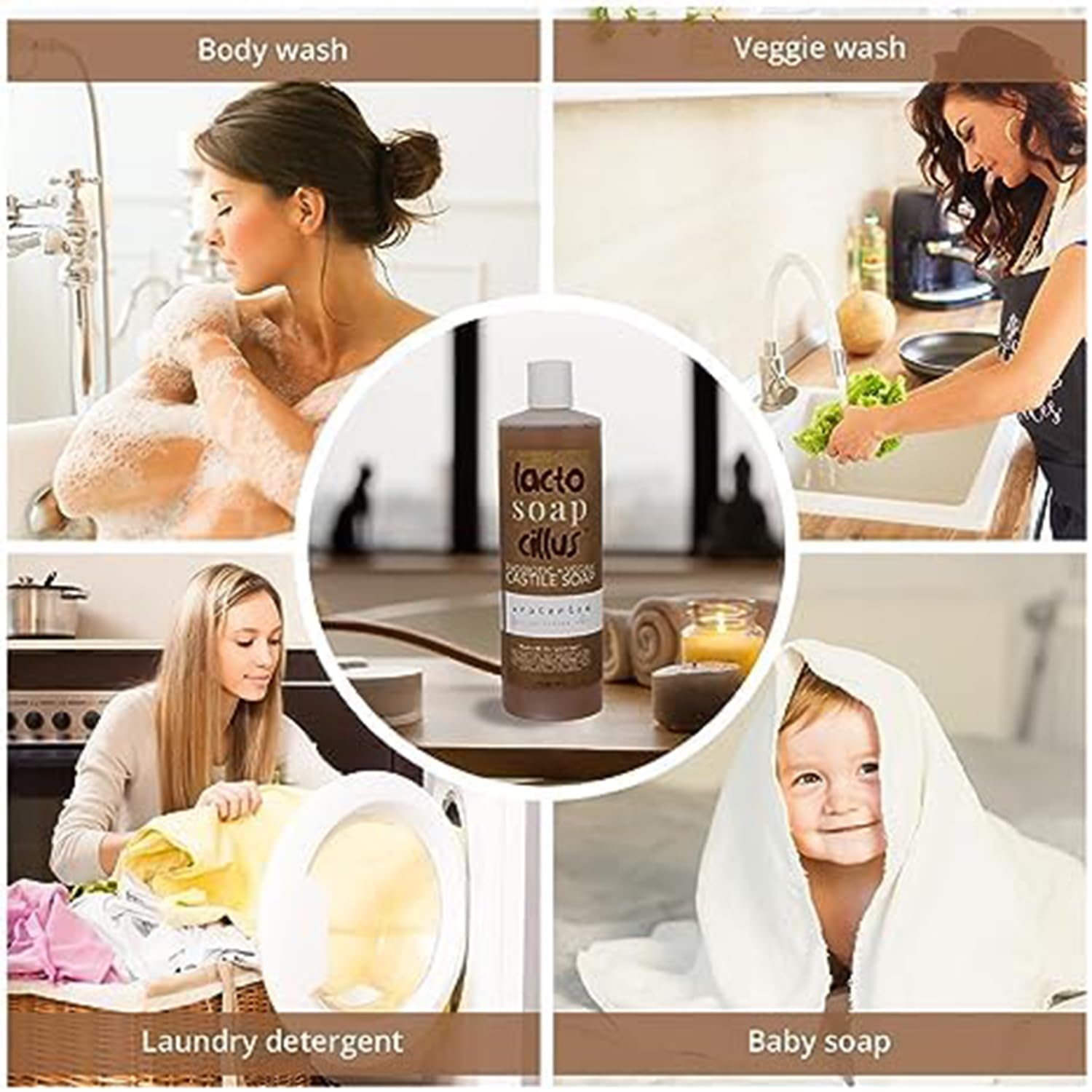 Probiotic Vegan Castile Soap with Lactobacillus - All-Natural Multi-Purpose Liquid Soap for Face, Body & Home - Unscented Plant-Based Formula with Probiotics - No Artificial Fragrances (16oz) - Perfect for Sensitive Skin, Baby Care & Eco-Friendly Cleaning