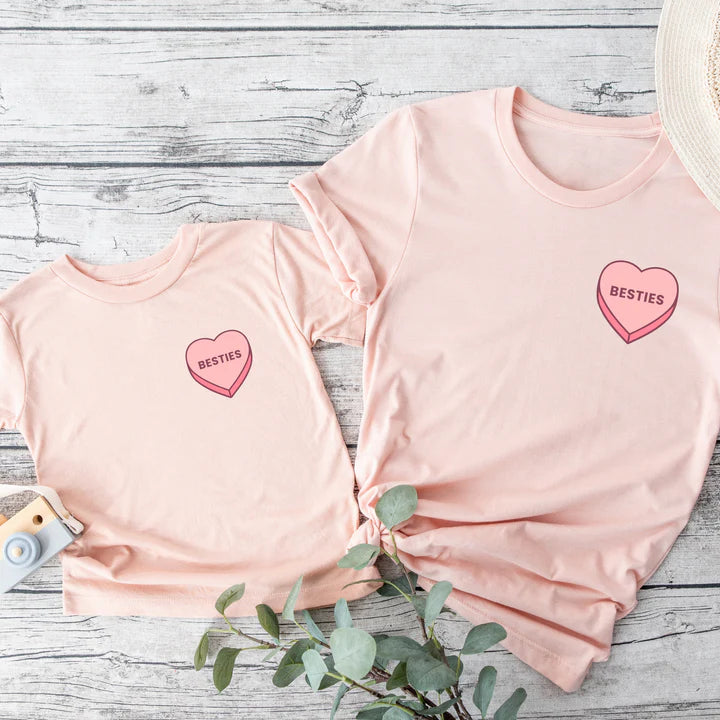 CLR Besties Sweet Hearts Matching T-Shirts for Women - Cute Couple Friendship Outfits for Valentine's Day, Girls Night Out or Best Friend Gifts