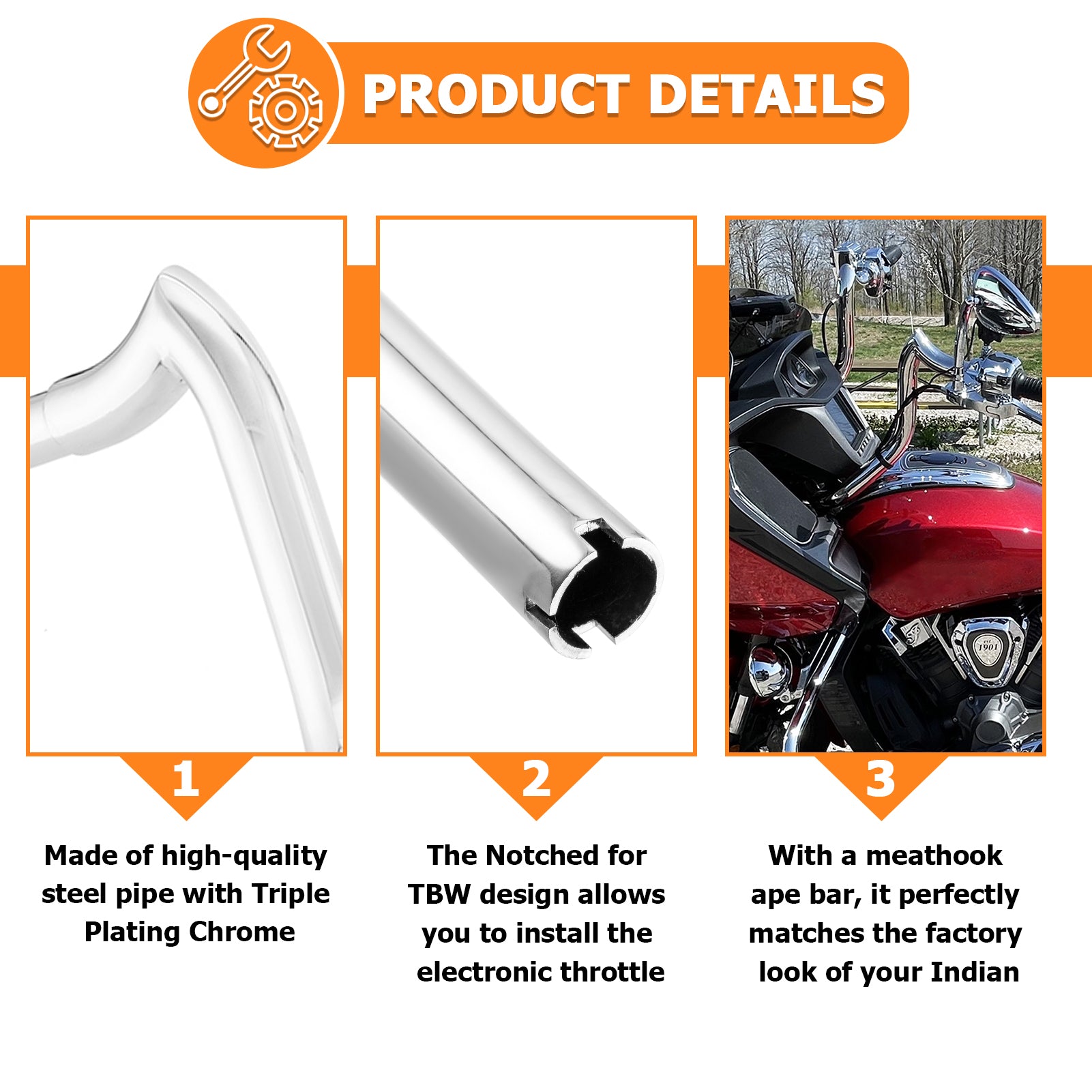 2020+ Indian Challenger Chrome Bagger Handlebar 1.5