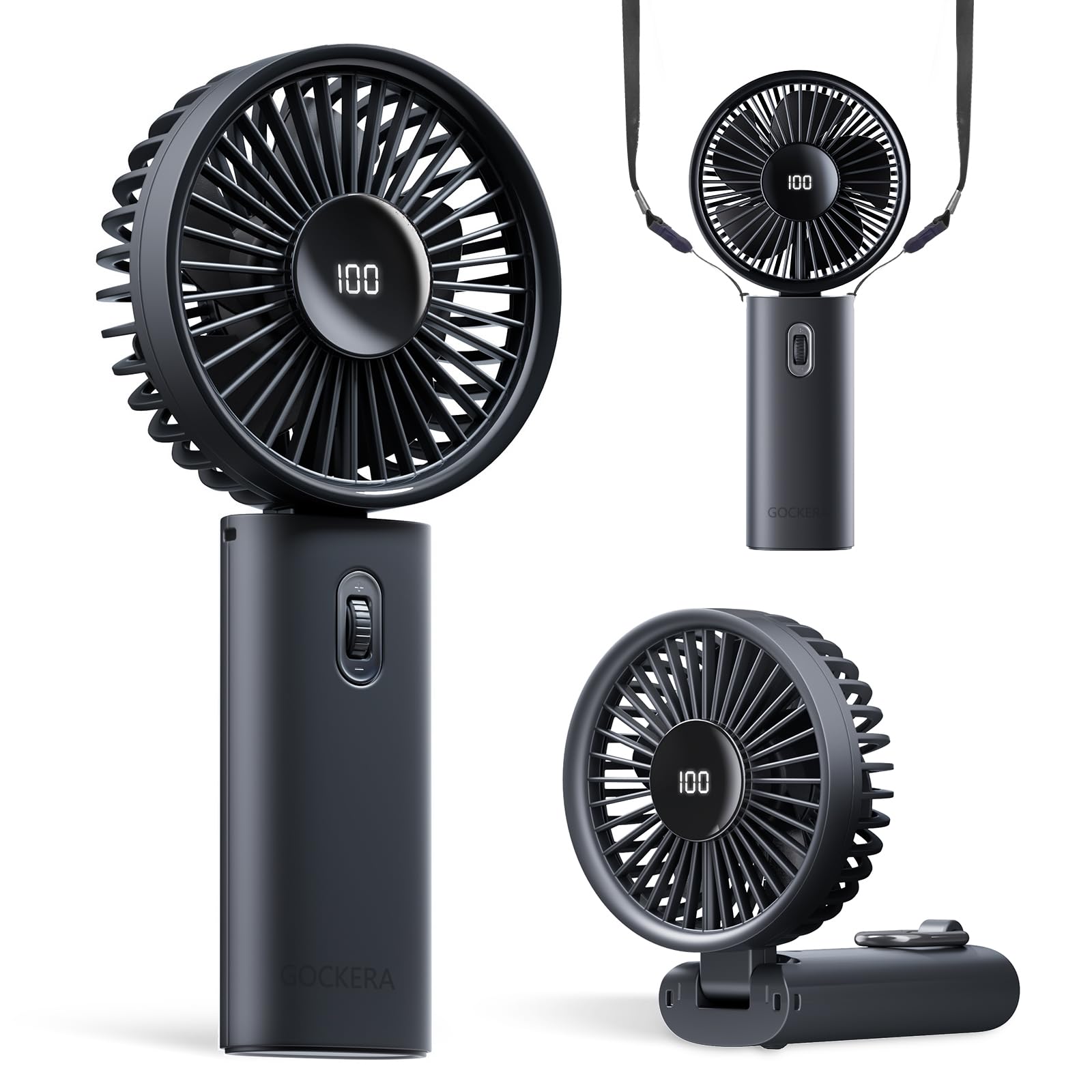 Portable Handheld Fan with Digital Display - 100 Speed Adjustable, 4200mAh Rechargeable Battery, Ultra-Quiet 3-in-1 Foldable Design - Perfect for Travel, Home, Office, Camping & Outdoor Activities (Black)