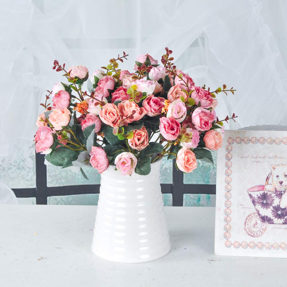 Realjoy 21-Stem Diamond Small Artificial Rose Flowers Bouquet - 2 Pack Autumn Diamond Pink for Wedding, Home, Party Decorations | Perfect for Centerpieces, Table Settings & Gift Giving