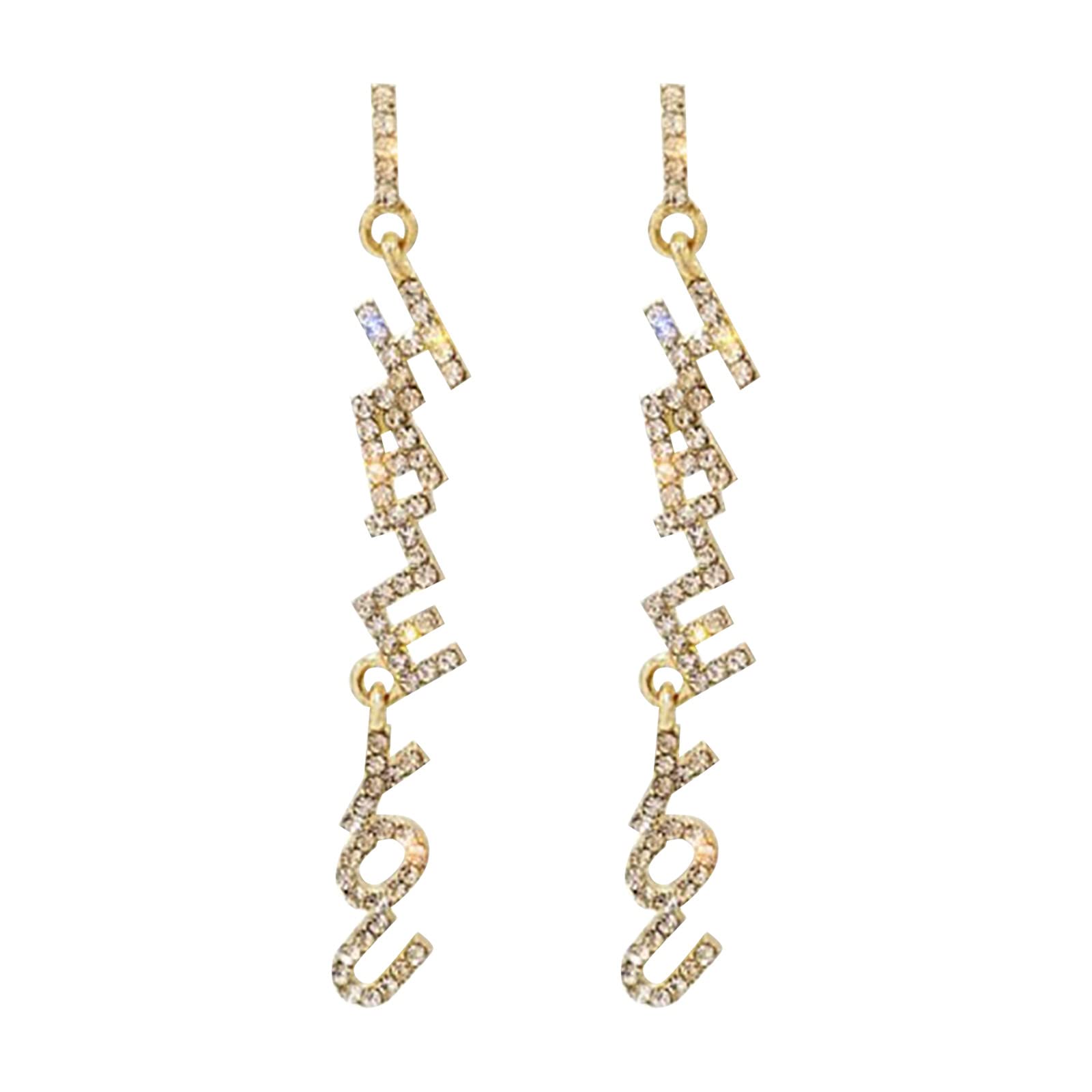 Elegant Gold Plated Sapphire Diamond Letter Flash Long Earrings for Women - Hoop & Stud Bling Earrings for Party, Wedding & Everyday Wear