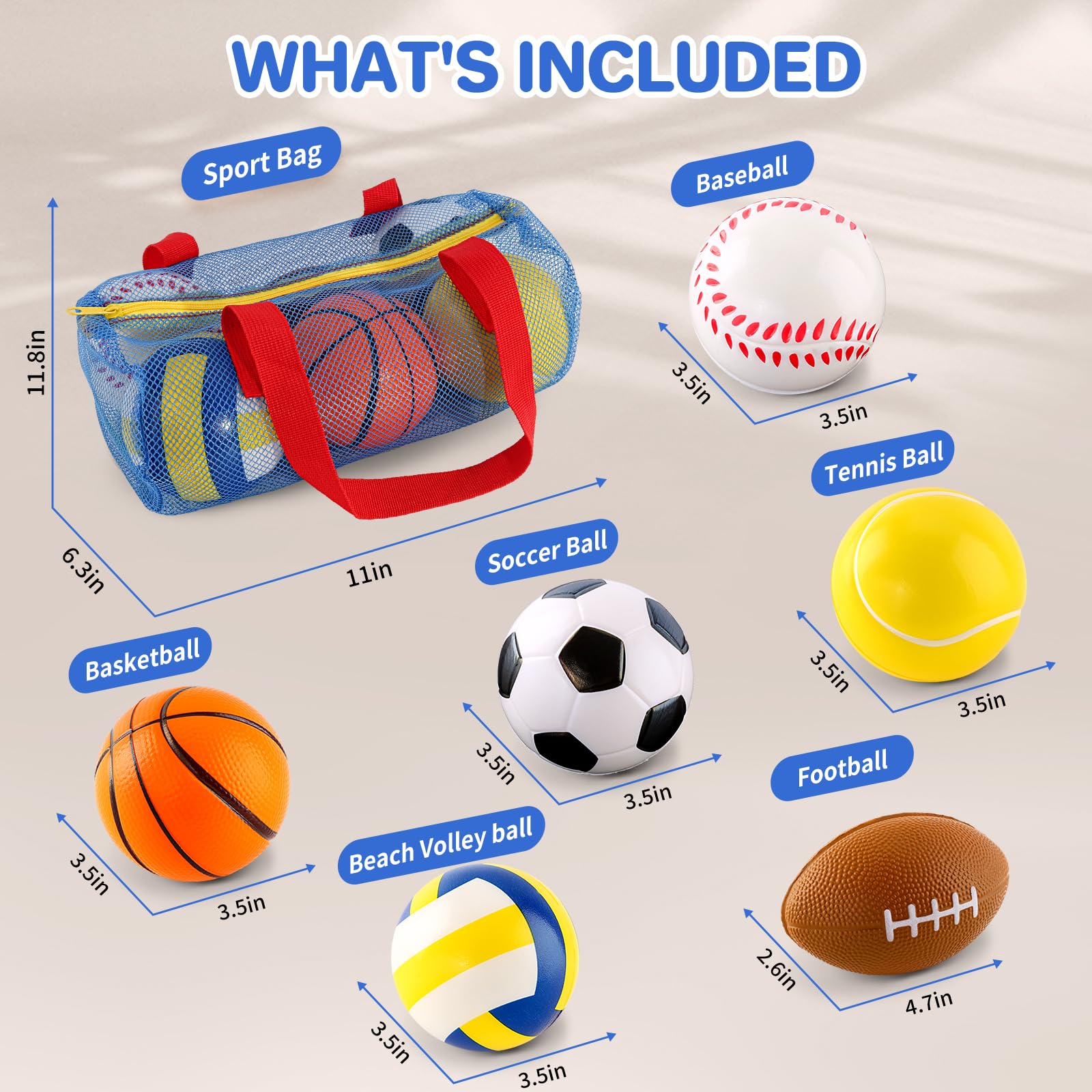 **6-Pack Soft Foam Sports Balls Set for Toddlers 3-5 Years Old - Soccer, Basketball, Football, Baseball, Tennis & Volleyball - Safe Mini Play Balls for Boys & Girls - Perfect for Indoor/Outdoor Play, Birthday Gifts & Early Learning**
