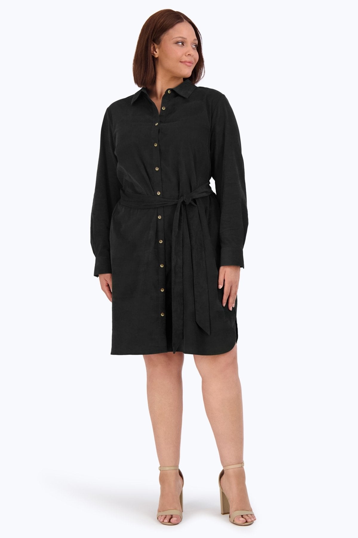 Rocca Plus Women's Pinwale Corduroy Long Sleeve Dress - Stylish Fall & Winter Outfit for Casual Wear, Office, and Date Nights