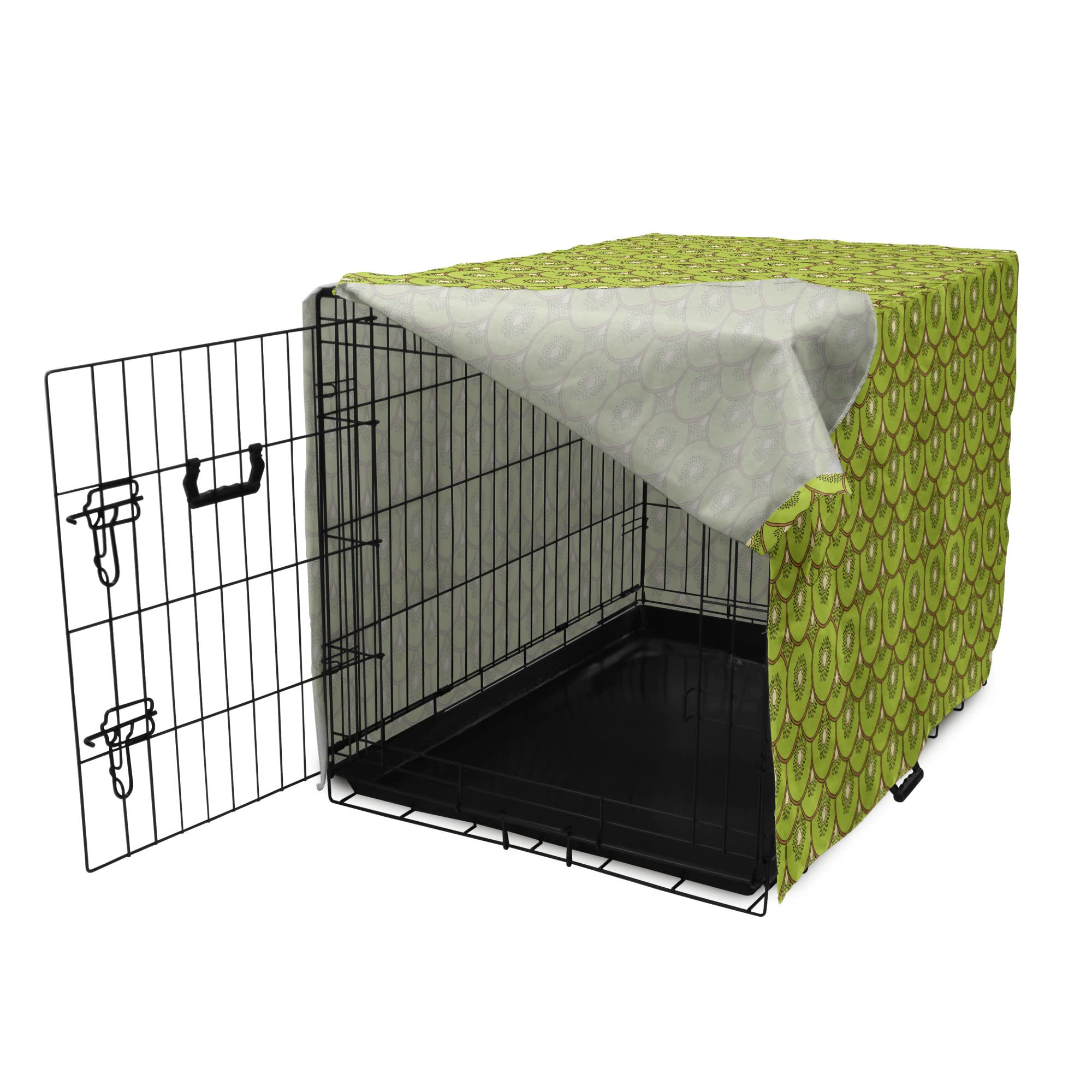 Lunarable Kiwi Fruit Dog Crate Cover - Medium Large 36 Inch Pet Kennel Cover with Repeating Art Print in Apple Green Chocolate - Perfect for Home Decor & Dog Safety