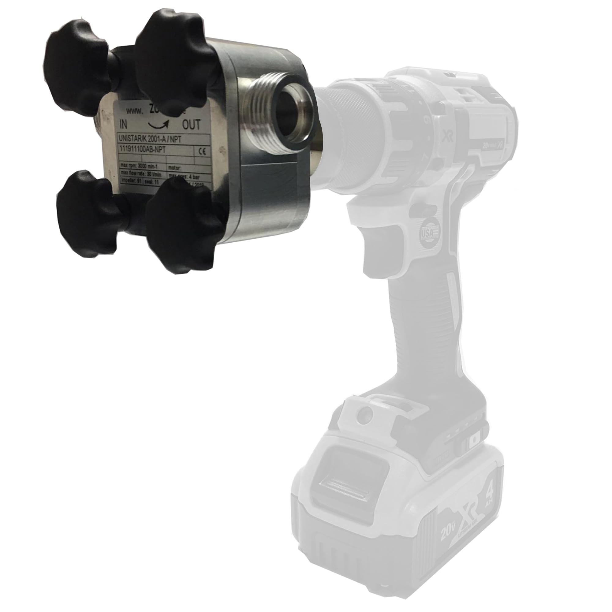 Unistar 2001-A Drill Powered Pump - Self-Priming Portable Fluid Transfer Pump for Water, Oil, Diesel, Liquid & Grease - 8 GPM, 58 PSI - Compatible with Electric & Cordless Drills (Drill Not Included) - Ideal for Home, Garage, Farm & Automotive Fluid Transfer