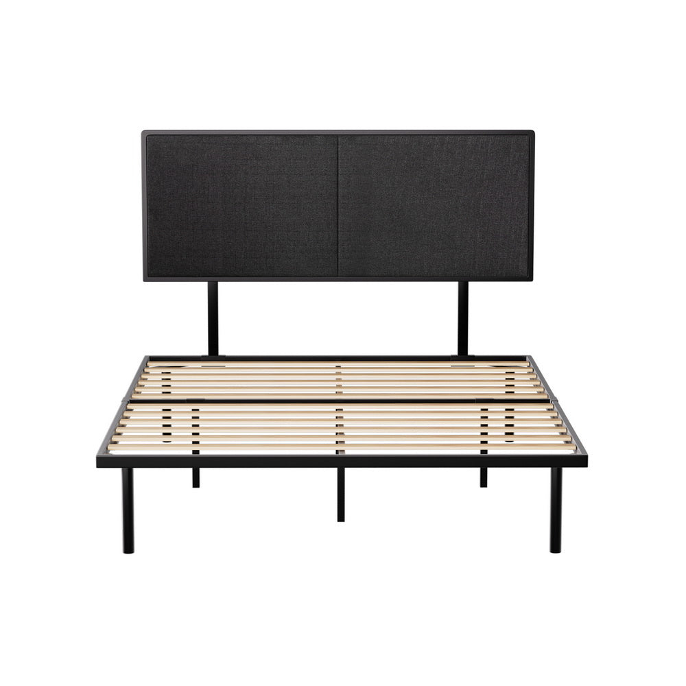 Kembla Metal Double Bed Frame - Sturdy Black Platform Bed with Wooden Slat Support | Perfect for Modern Bedrooms & Guest Rooms
