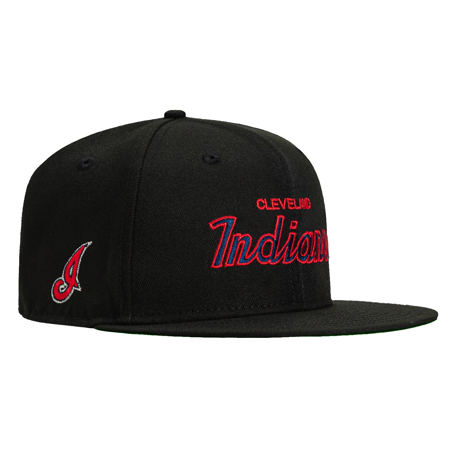 New Era 59Fifty Cleveland Indians Logo Patch Script Baseball Cap - Black | MLB Officially Licensed Adjustable Snapback Hat for Men & Women | Perfect for Baseball Games, Sports Events & Streetwear Fashion