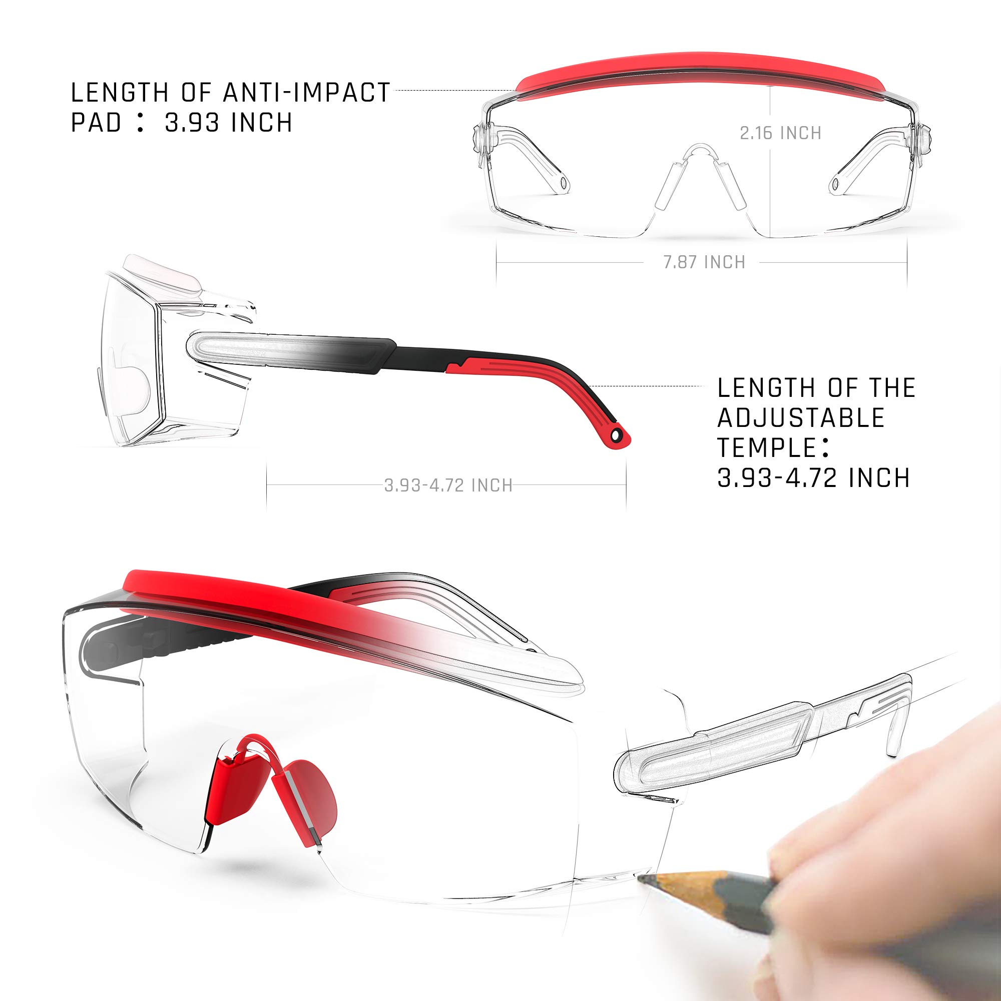 Anti Fog Safety Glasses - Protective Goggles Over Prescription Glasses with Scratch Resistant Lenses & Adjustable Fit - Ideal for Construction, Lab Work, and DIY Projects