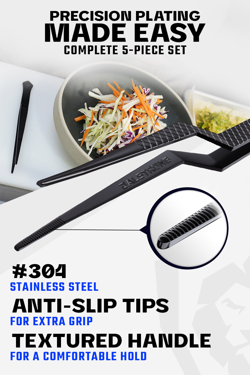 5-Piece Professional Plating Tweezers Set by Dalstrong - Perfect for Sushi, Pastry, and Fine Dining Presentation
