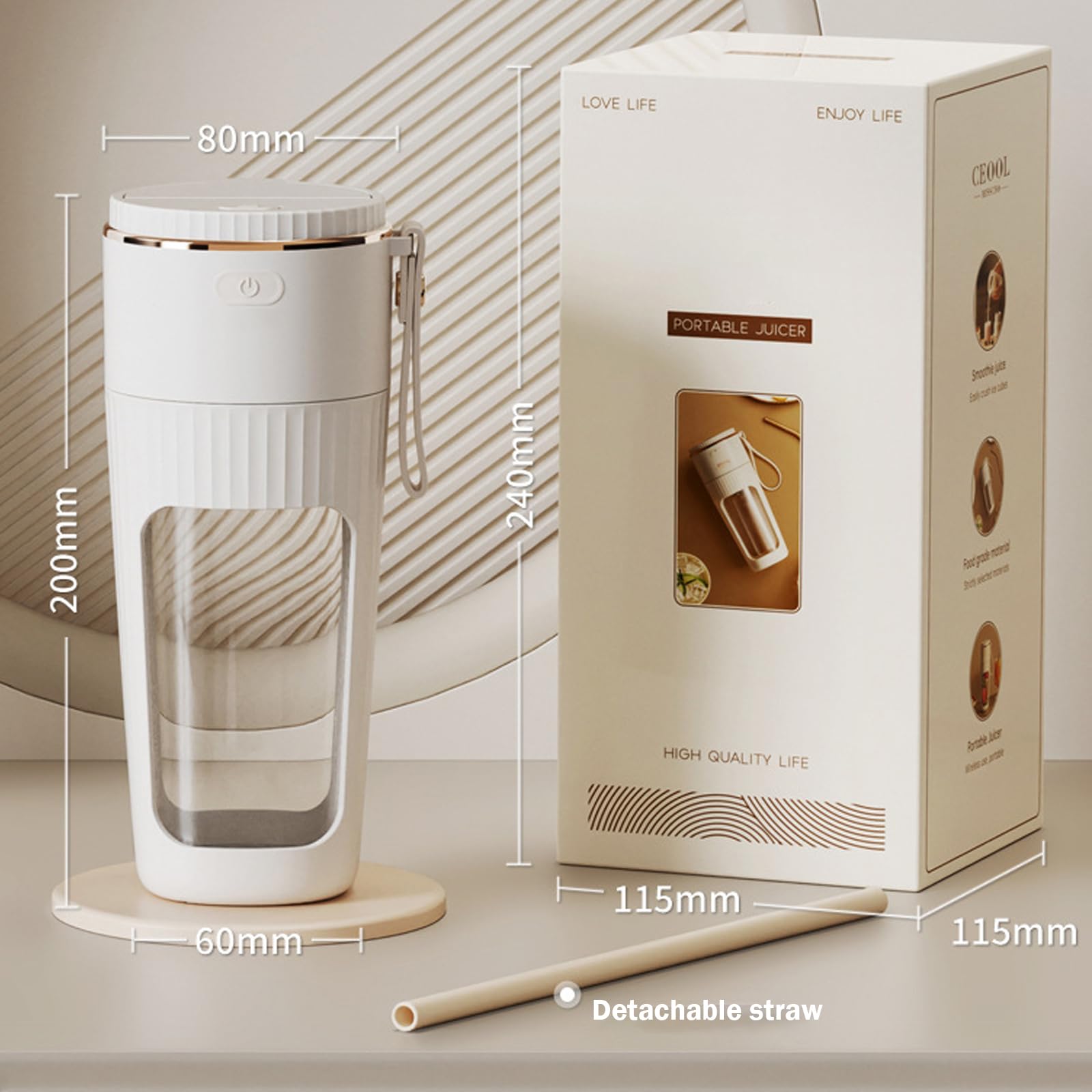 Portable USB Rechargeable Blender - 340ml Mini Personal Blender for Shakes, Smoothies & Juices with 10 Stainless Steel Blades - Perfect for Kitchen, Gym, Travel & Outdoor Activities - White