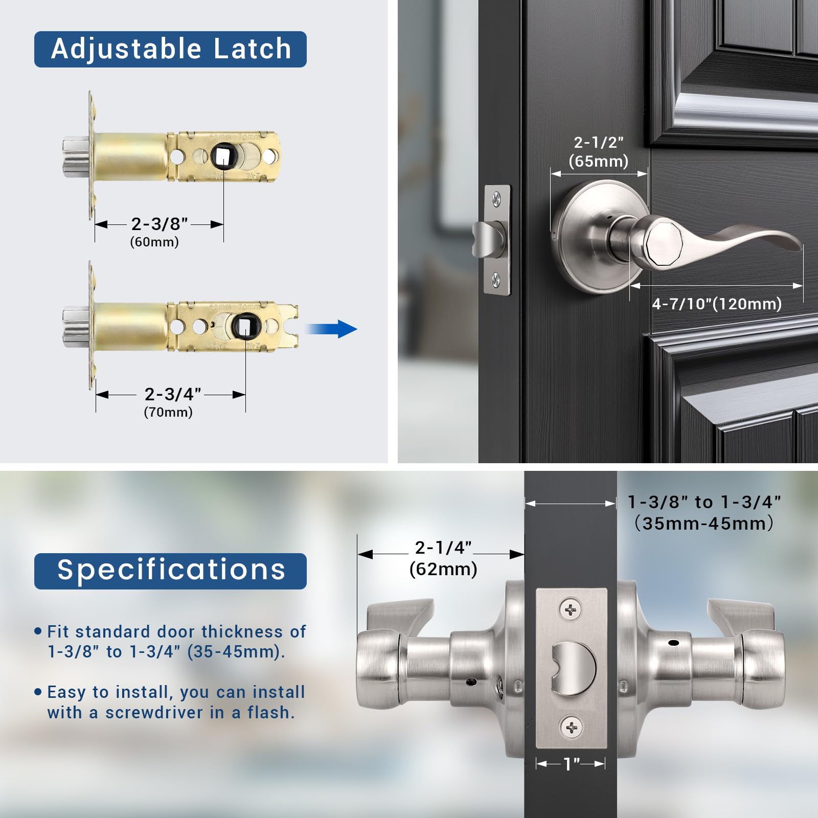 10-Pack Wave Style Door Levers - Brushed Nickel Hall Closet Passage Handles - Stainless Steel Handleset for Interior Doors - Perfect for Bedrooms, Bathrooms & Cabinets