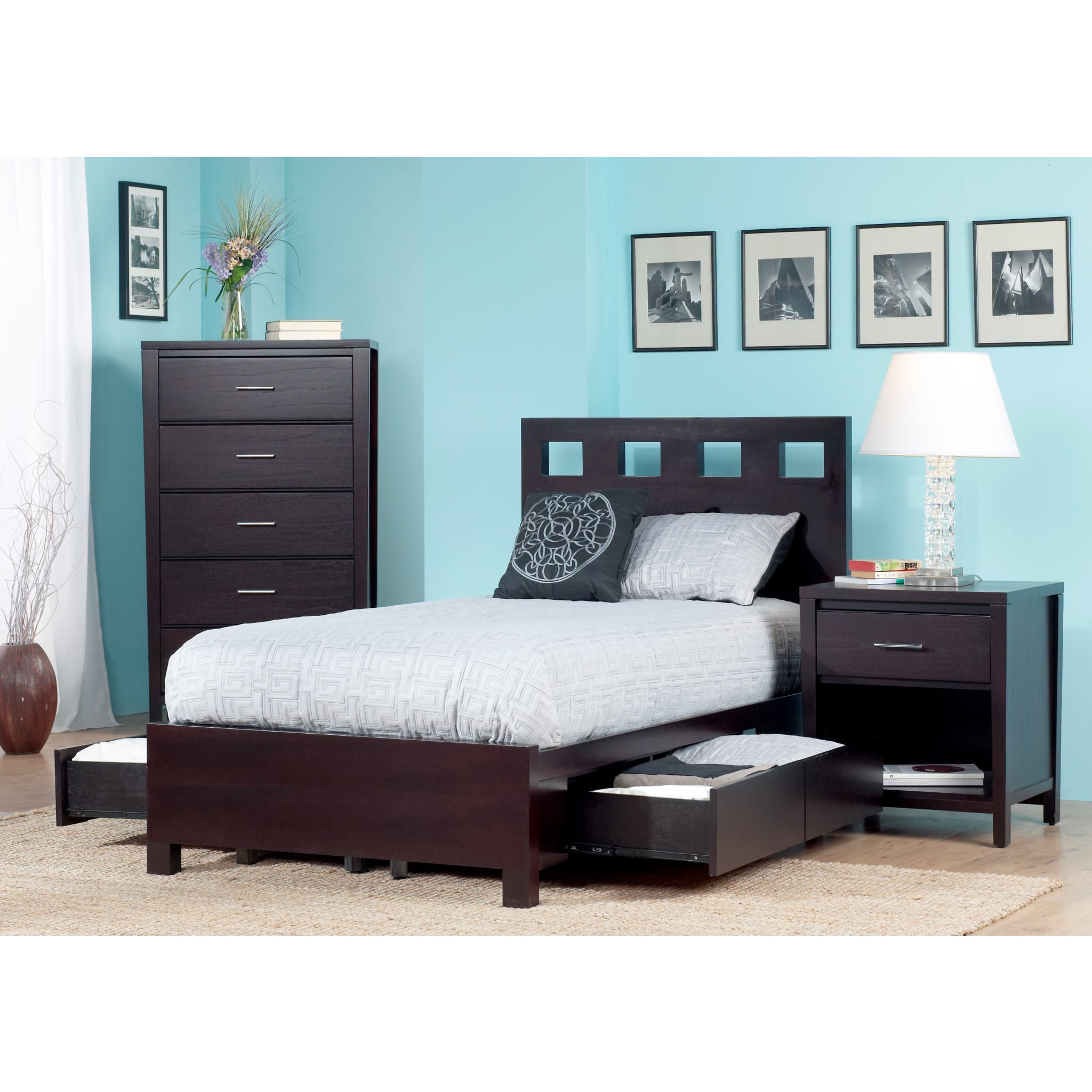 Riva Espresso Wood Storage Bed with Underbed Drawers - Perfect for Small Bedrooms & Guest Rooms