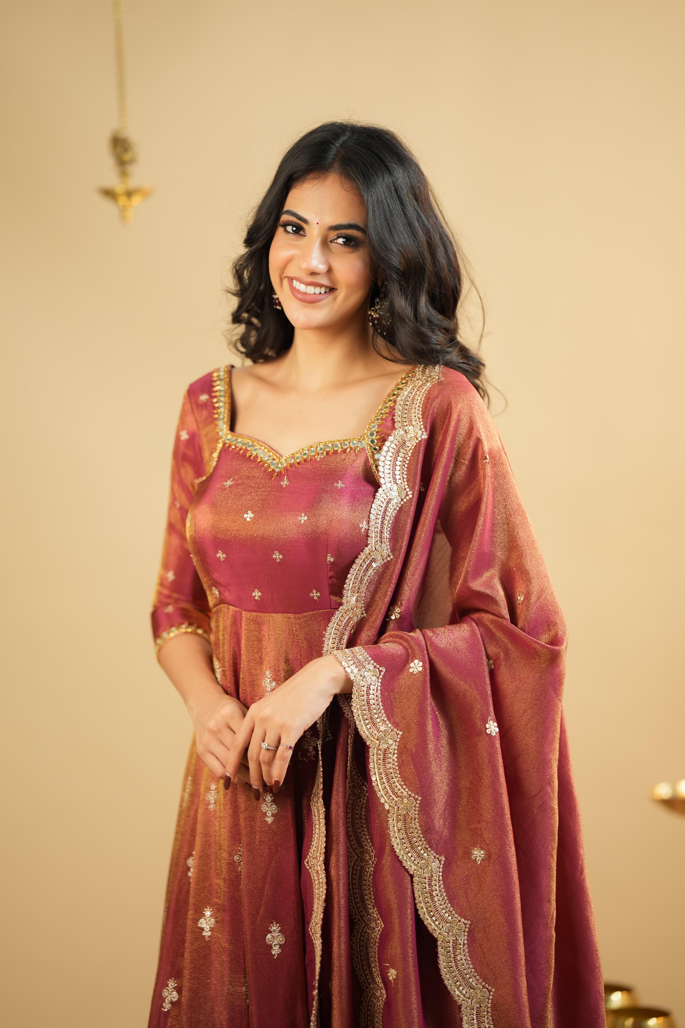 DD757 Swastika Series 2 Premium Tissue Anarkali Kurti - Elegant Indian Ethnic Wear for Women, Perfect for Festivals, Weddings & Special Occasions