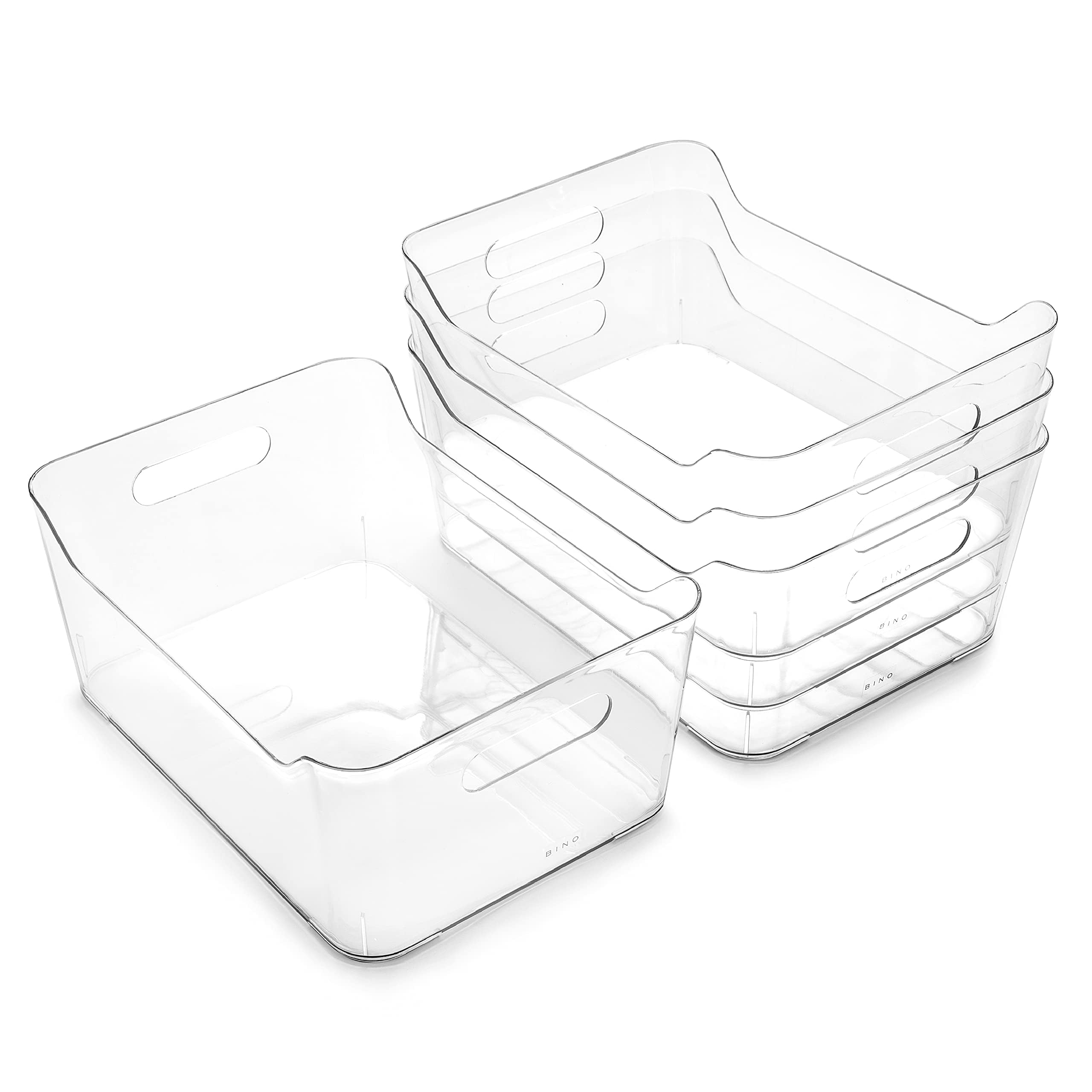BINO Plastic Organizer Bins - 4 Pack Large Storage Containers for Pantry, Freezer, Kitchen & Home Organization | Multi-Use Stackable Bins | The SOHO Collection | Perfect for Food Storage, Closet Organizing & Office Supplies