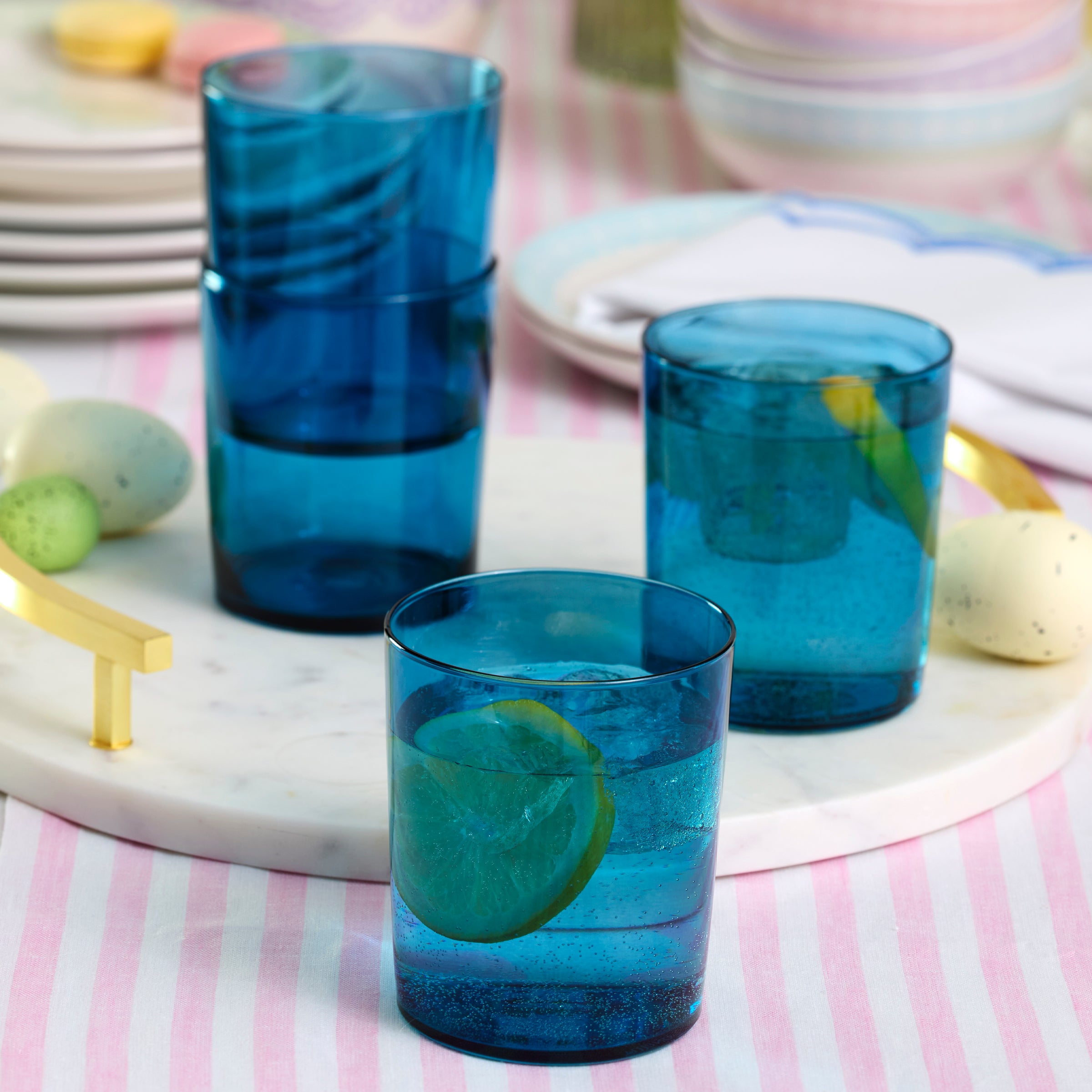Premium Stackable Blue Tall Glasses Set of 6 - Shatterproof Drinking Glasses for Juice, Soda & Cocktails - Perfect for Parties, Restaurants & Home Bar Use