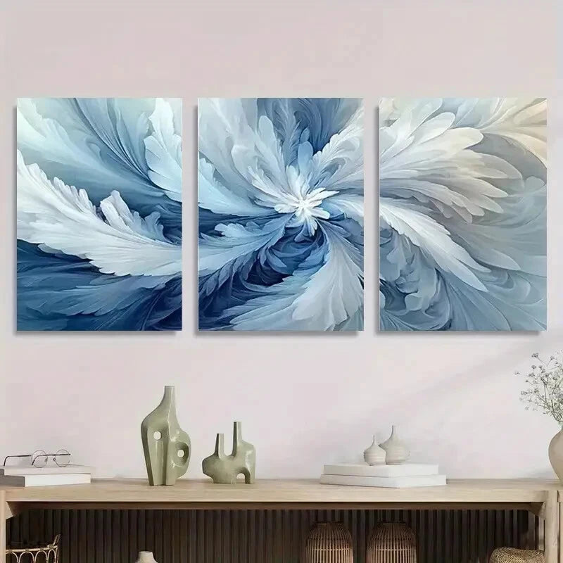 3-Piece Abstract Blue and White Swirl Metal Wall Art - Ready to Hang Modern Home Decor for Living Room, Bedroom & Office