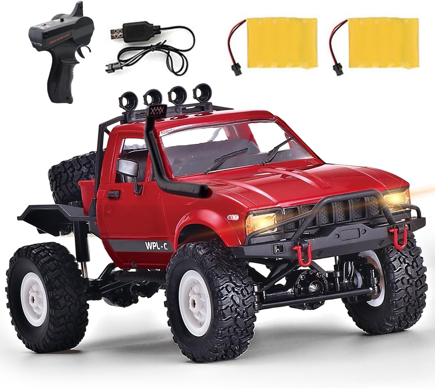 1/16 Scale RC Rock Crawler - WPL C14 4x4 Off-Road Remote Control Truck with LED Lights & 2 Batteries | All Terrain RTR RC Car for Adults & Kids | Outdoor Adventure, Backyard Crawling, Trail Exploration
