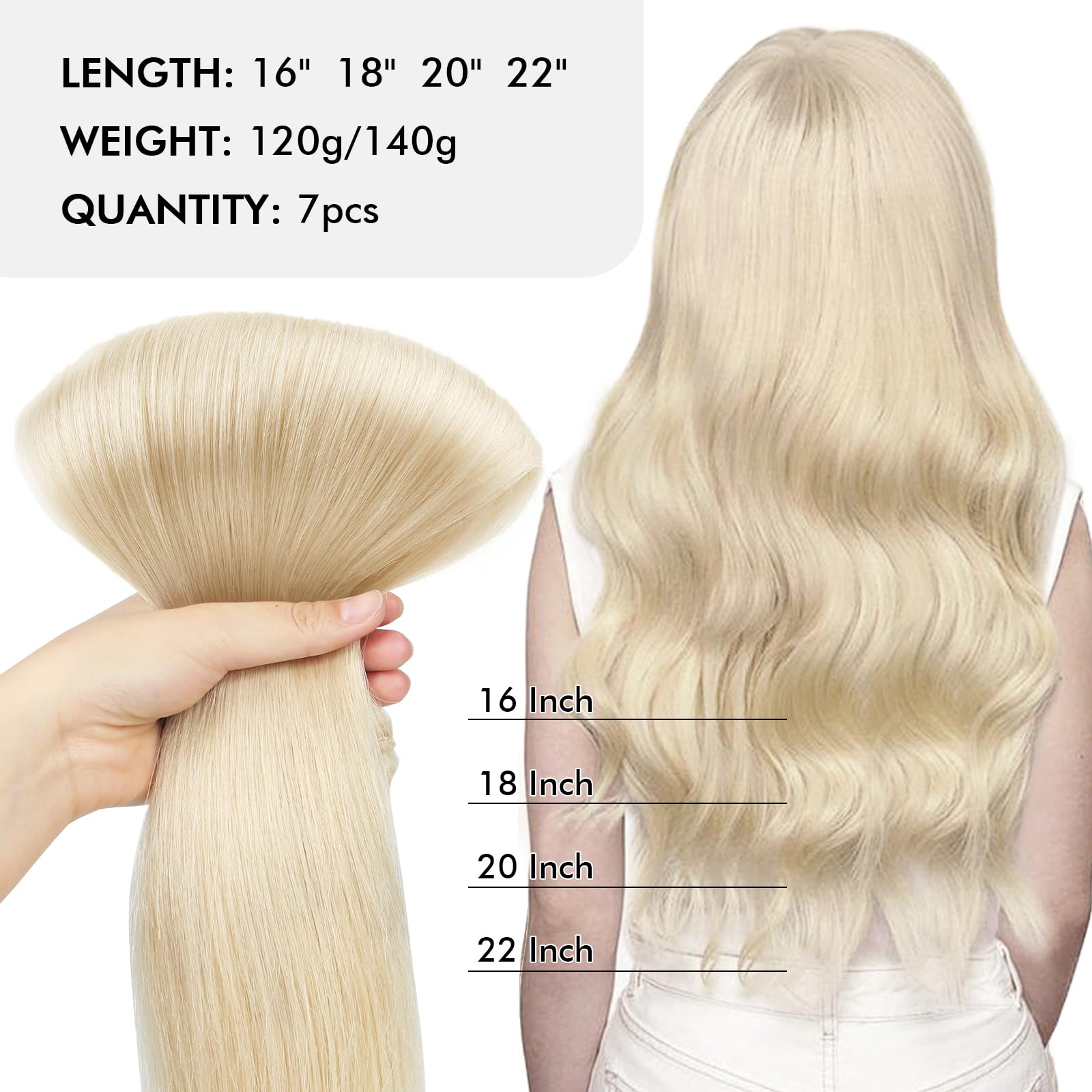 Sixstarhair 20 Inch Ash Blonde Clip In Hair Extensions - 9A Grade Remy Virgin Human Hair (140g, 7 Piece Set) for Volume & Length | Perfect for Parties, Weddings & Daily Styling [Color 60 Ash Blonde]