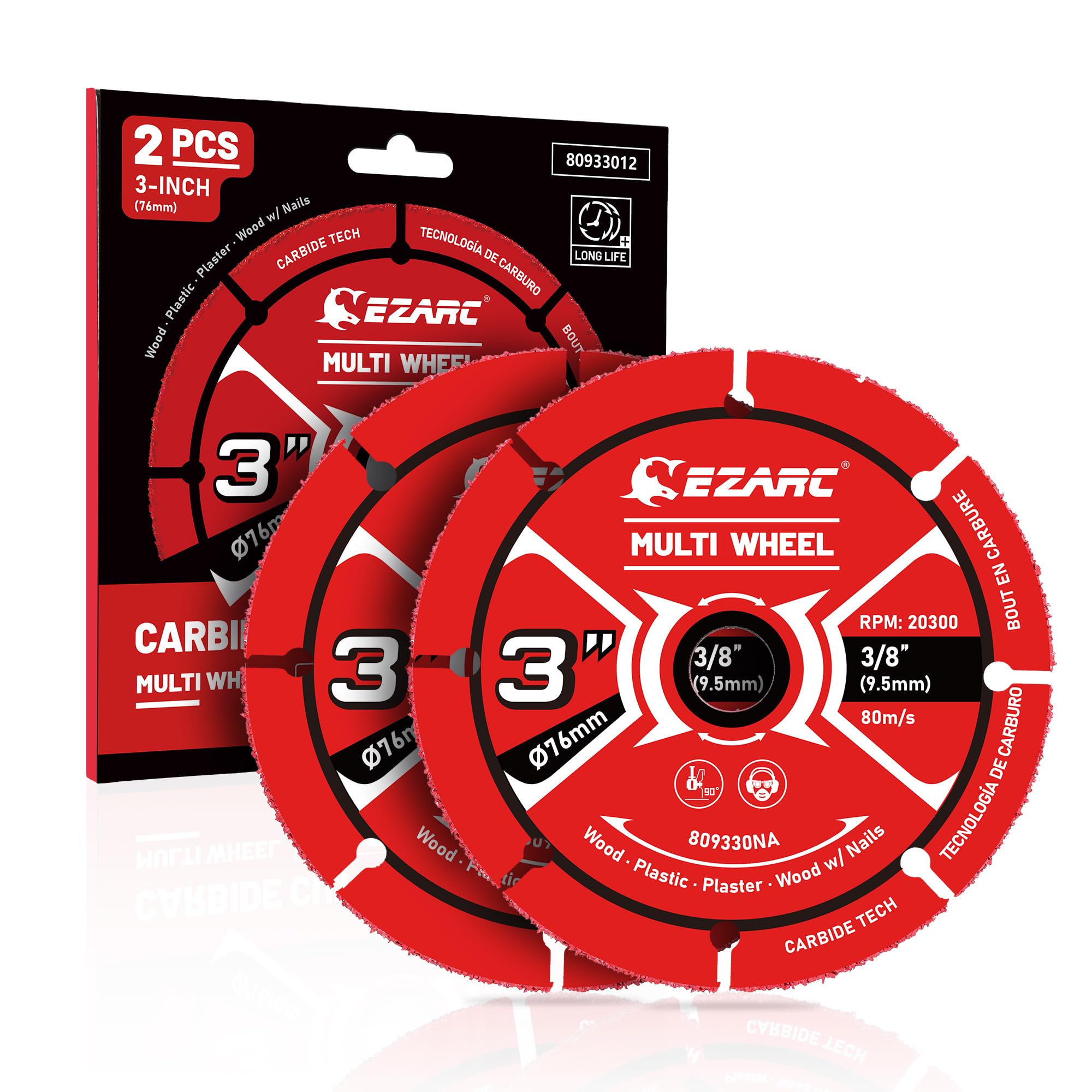 EZARC 3 Inch Cut Off Wheels - Carbide Cutting Disc for Angle Grinder - Wood, Nails, Laminate, Plastic & Plaster Cutting - 2 Pack - Perfect for DIY Projects, Home Renovation & Construction Work