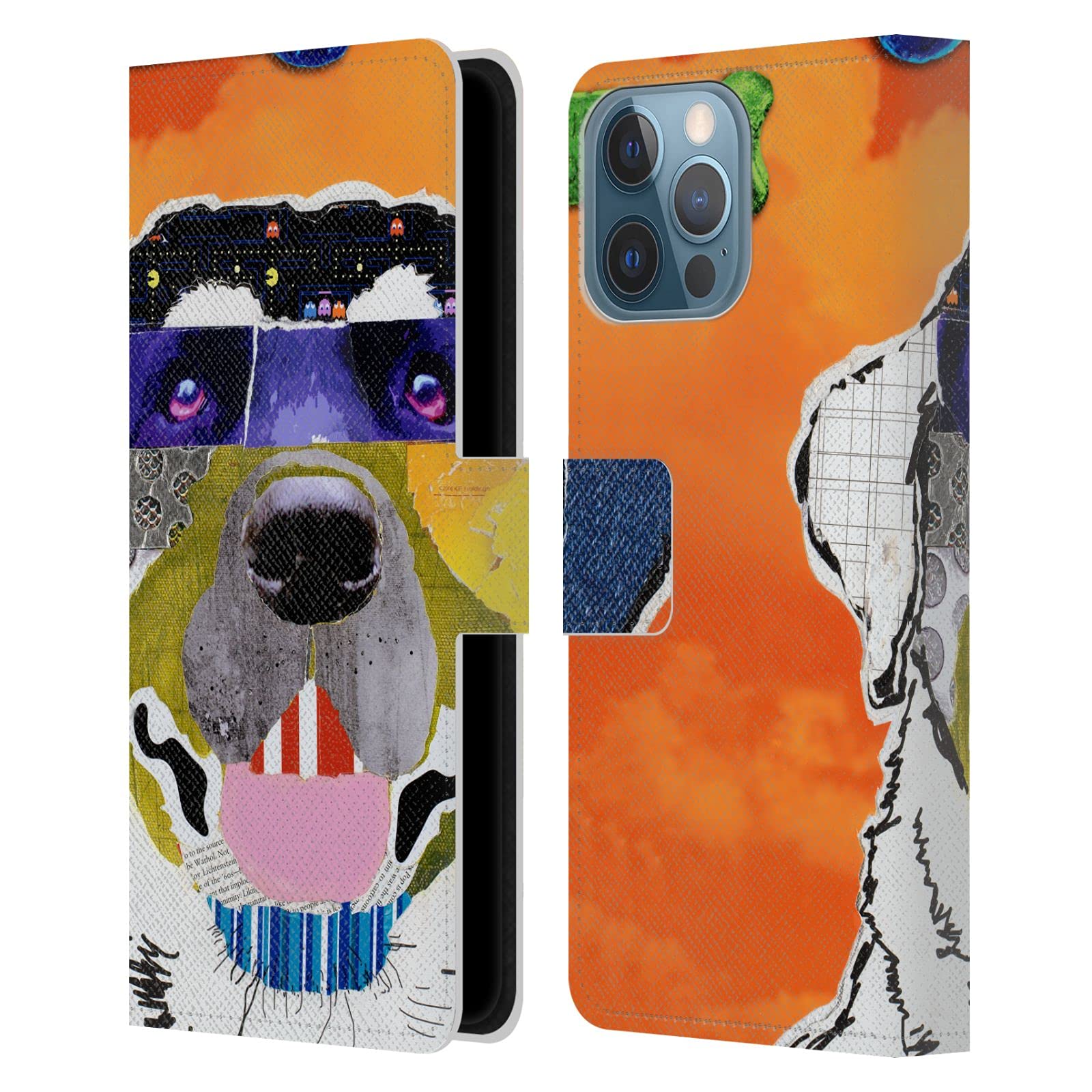 Head Case Designs Michel Keck Labrador Dogs 3 Genuine Leather Book Wallet Case Cover for Apple iPhone 13 Pro Max – Perfect for Work, Travel, and Everyday Protection