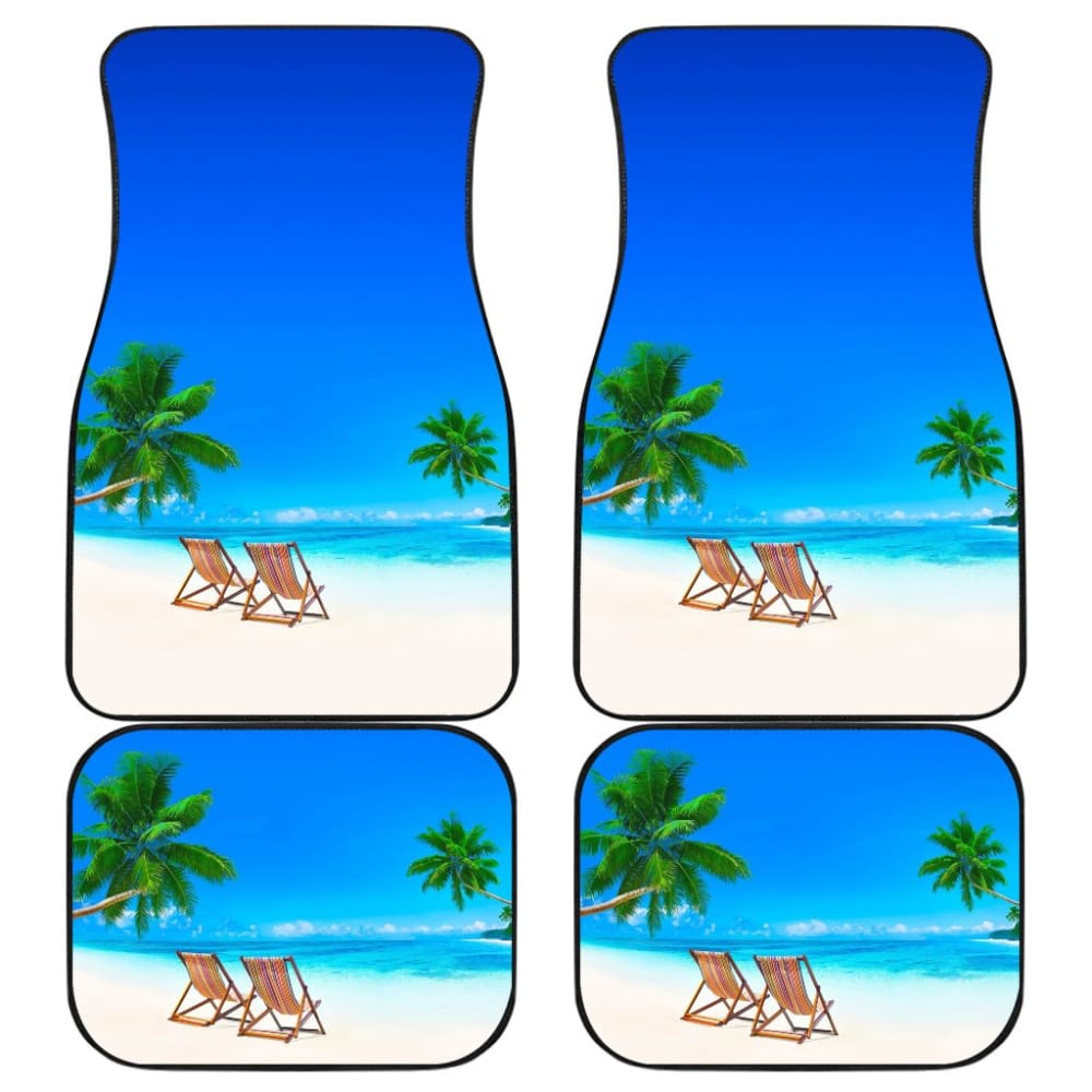 Premium Waterproof Beach Car Floor Mats with Built-in Chairs & Palm Tree Design - Sand-Resistant Auto Accessories for SUVs, Trucks, Minivans | Perfect for Beach Trips, Picnics & Outdoor Adventures