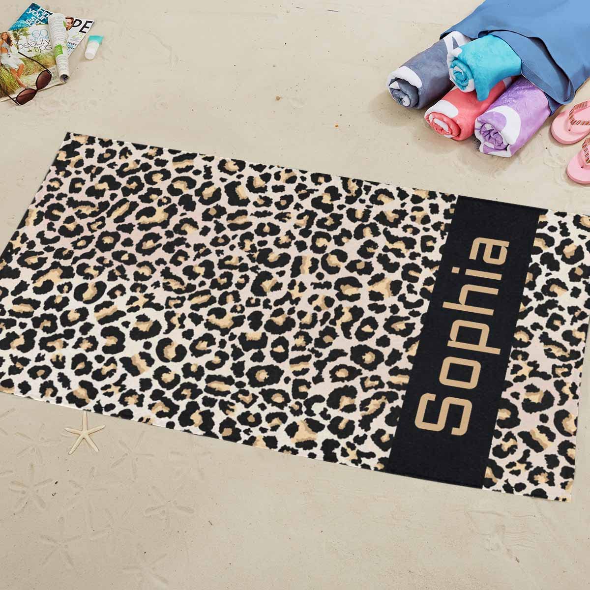 Custom Leopard Print Bath Towels - Personalized Monogrammed Beach Towels for Women & Girls, Super Absorbent, Quick Dry, Sand Free - Perfect for Pool, Beach, Travel, Spa, Gym & Home Use