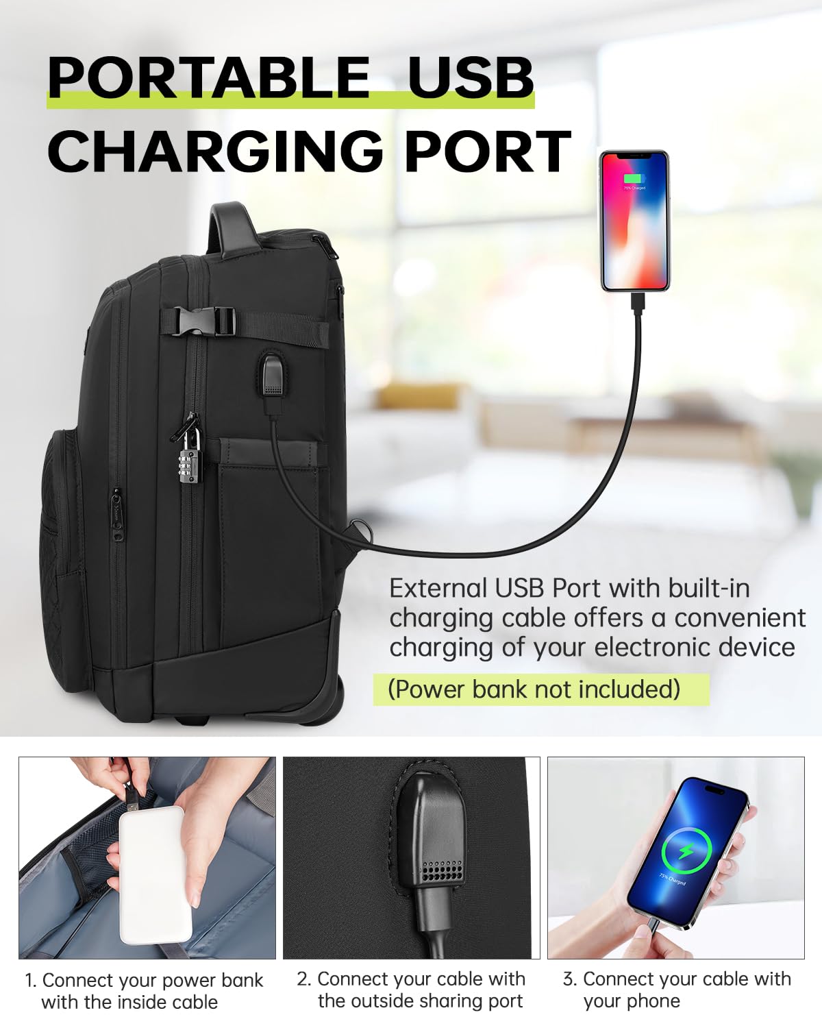 Mancro 17 Inch Water-Resistant Rolling Backpack for Women & Men - Wheeled Laptop Travel Backpack with Anti-Theft Design, Business Carry On Luggage & Overnight Roller Bag for Adults (Black) - Perfect for Business Trips, College Commute & Airplane Travel