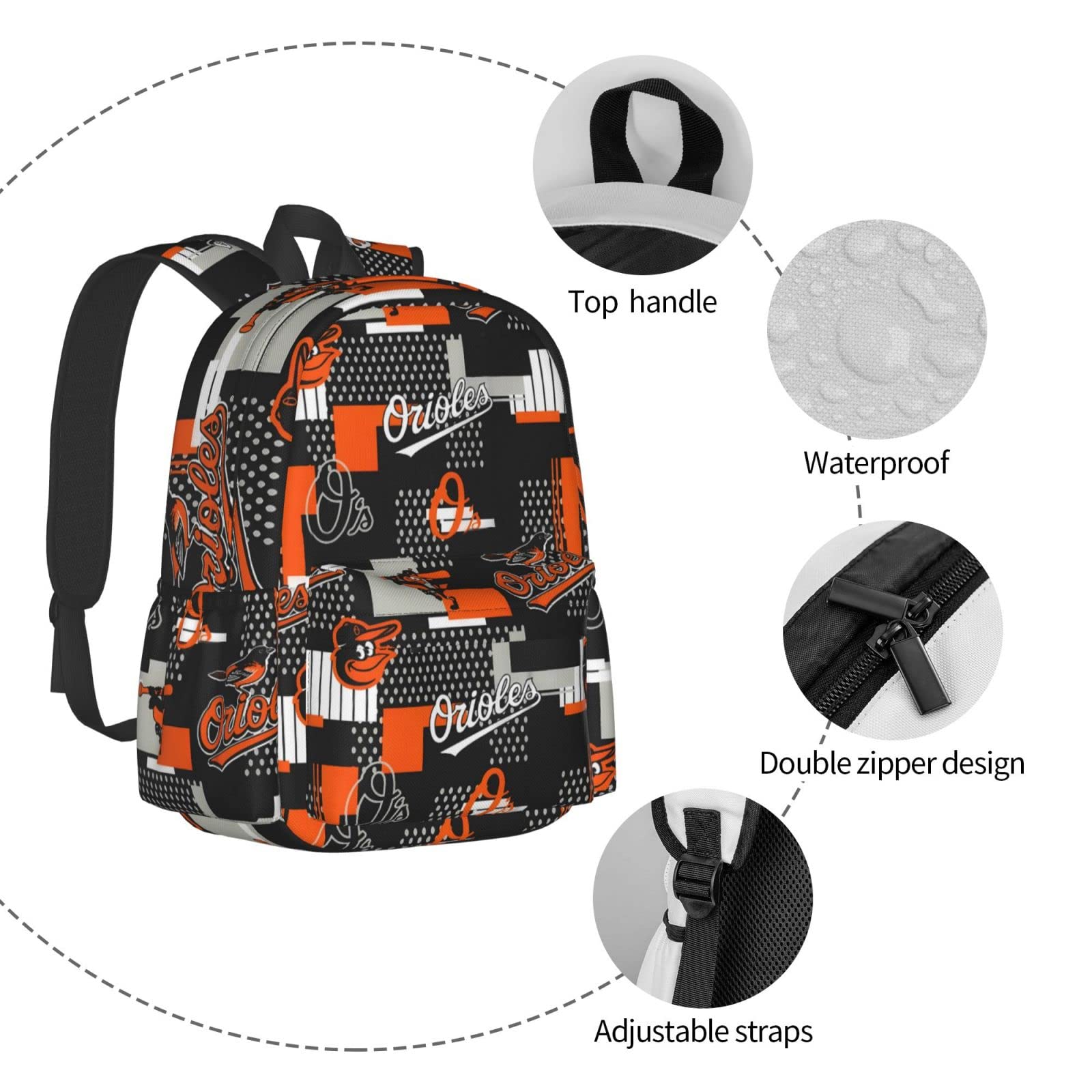 **Baltimore Orioles Baseball Backpack – Lightweight Casual School Backpack for Men & Women – 16.9 Inch Bookbag for Travel, Hiking, Camping & Work – Perfect for Sports Fans & Daily Use**