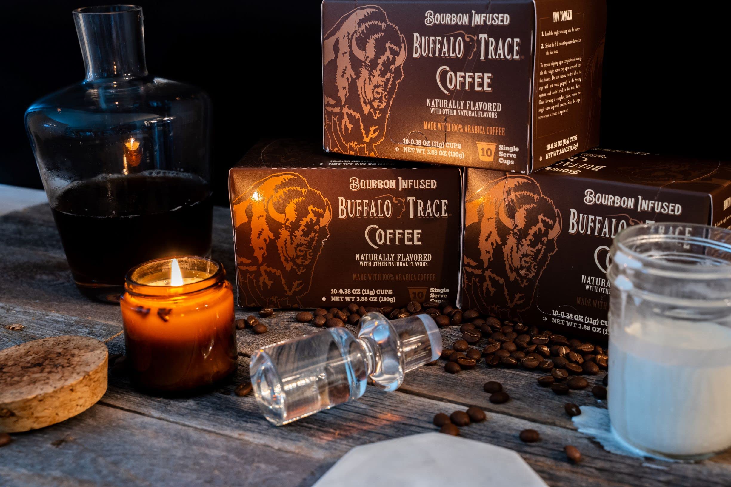 Buffalo Trace Bourbon Infused Coffee Pods - 42 Single Serve Cups | Natural Bourbon Flavored Coffee | Perfect for Office, Home Brewing & Gift Giving