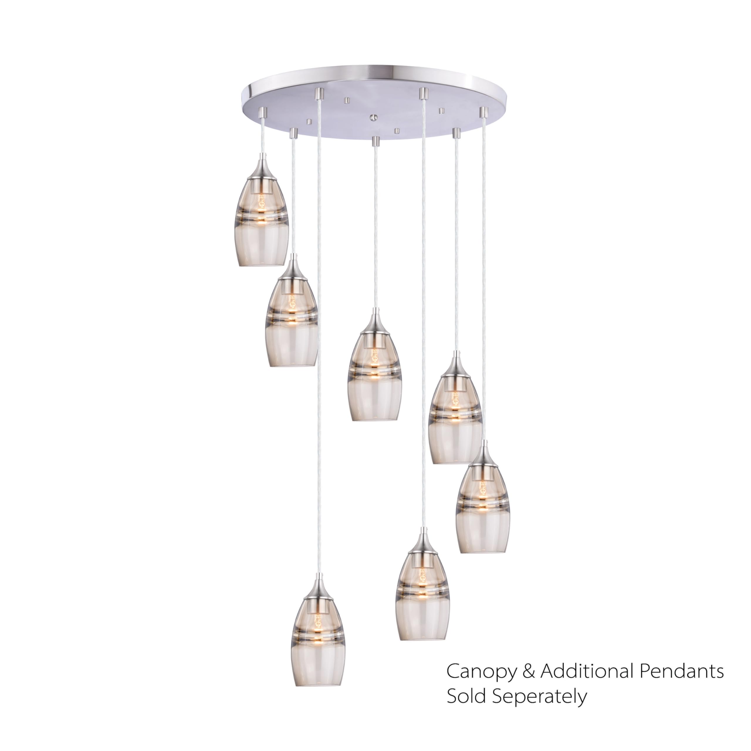 VAXCEL Milano Satin Nickel Mini Pendant Ceiling Light with Amber Fog Glass Shade - Modern Dining Room, Kitchen Island & Bedroom Lighting Fixture