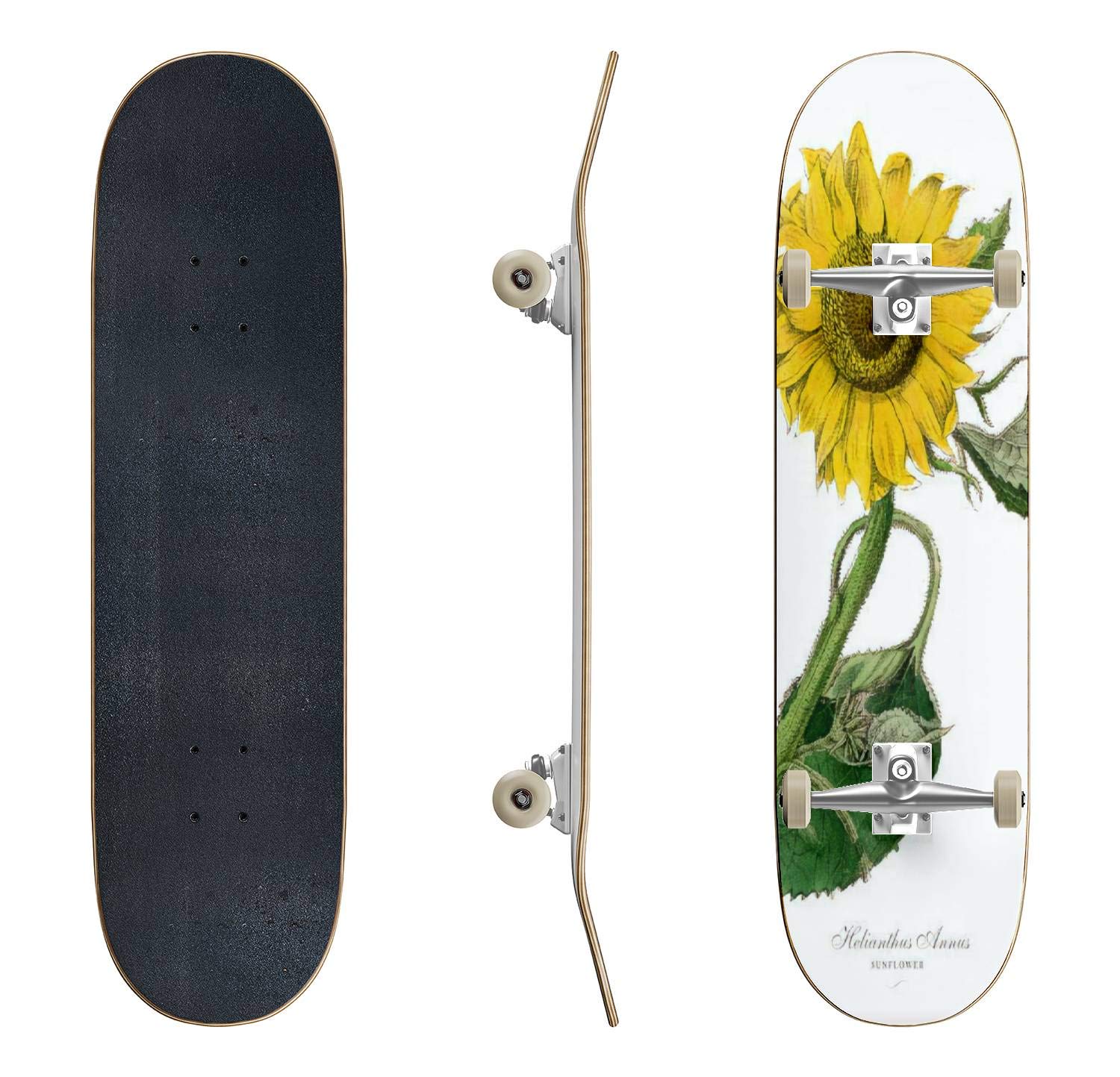 EFTOWEL Skateboard - Sunflower Botanical Art Longboard with Classic Concave Design | Durable Deck for Beginners & Pro Skaters | Perfect Teen Gift for Extreme Sports & Street Riding | Home Decor & Collector's Item