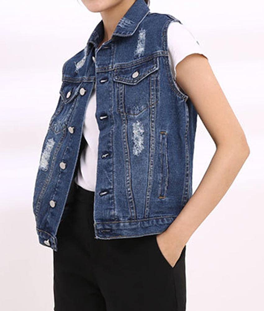 Kedera Women's Blue Denim Vest Plus Size - Distressed Sleeveless Jean Waistcoat Jacket for Girls | Casual Outfit, Layering Piece, Streetwear Fashion
