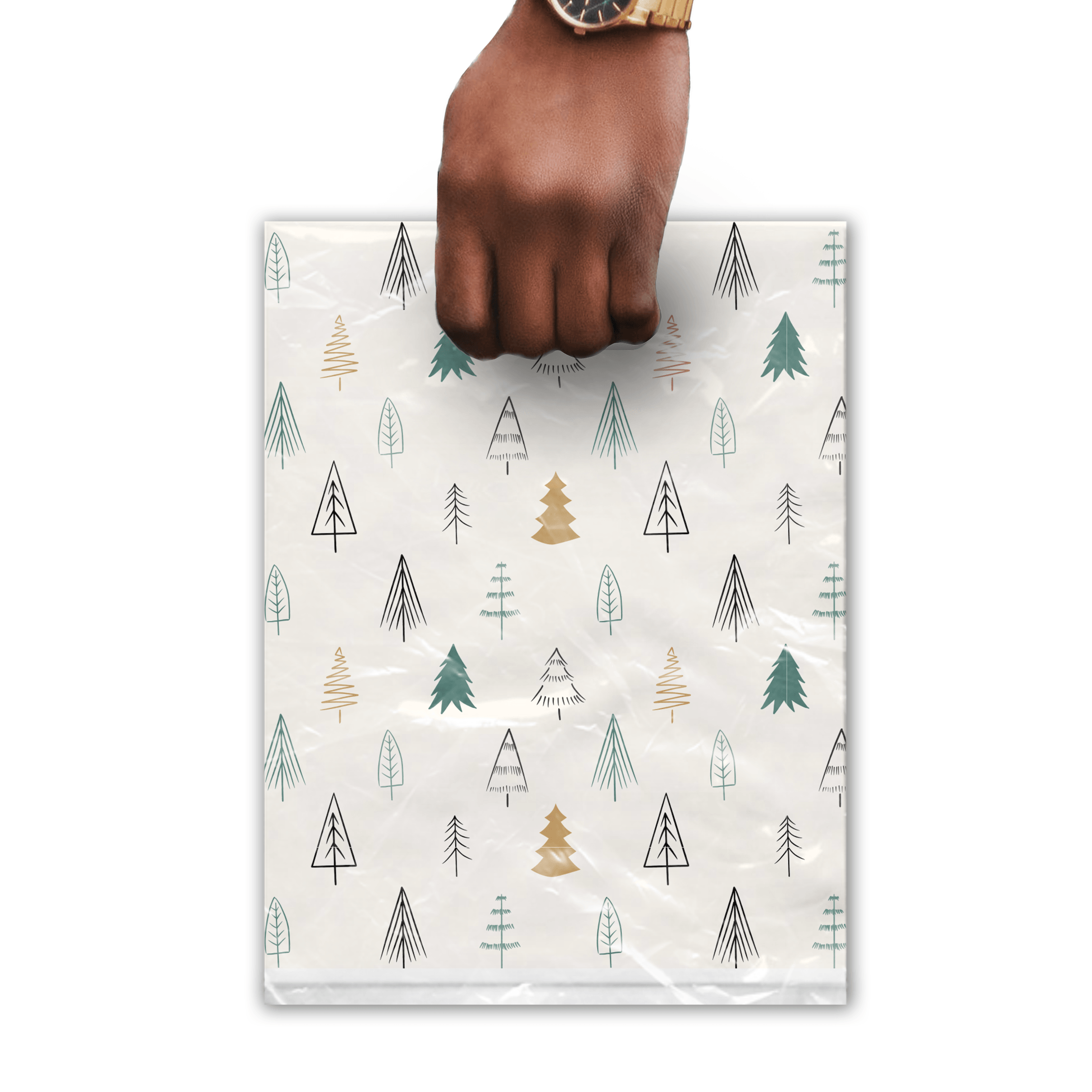 12x15 Inch Premium Fir Trees Designer Poly Plastic Merchandise Bags - Printed Gift Bags for Retail, Boutique & Holiday Packaging