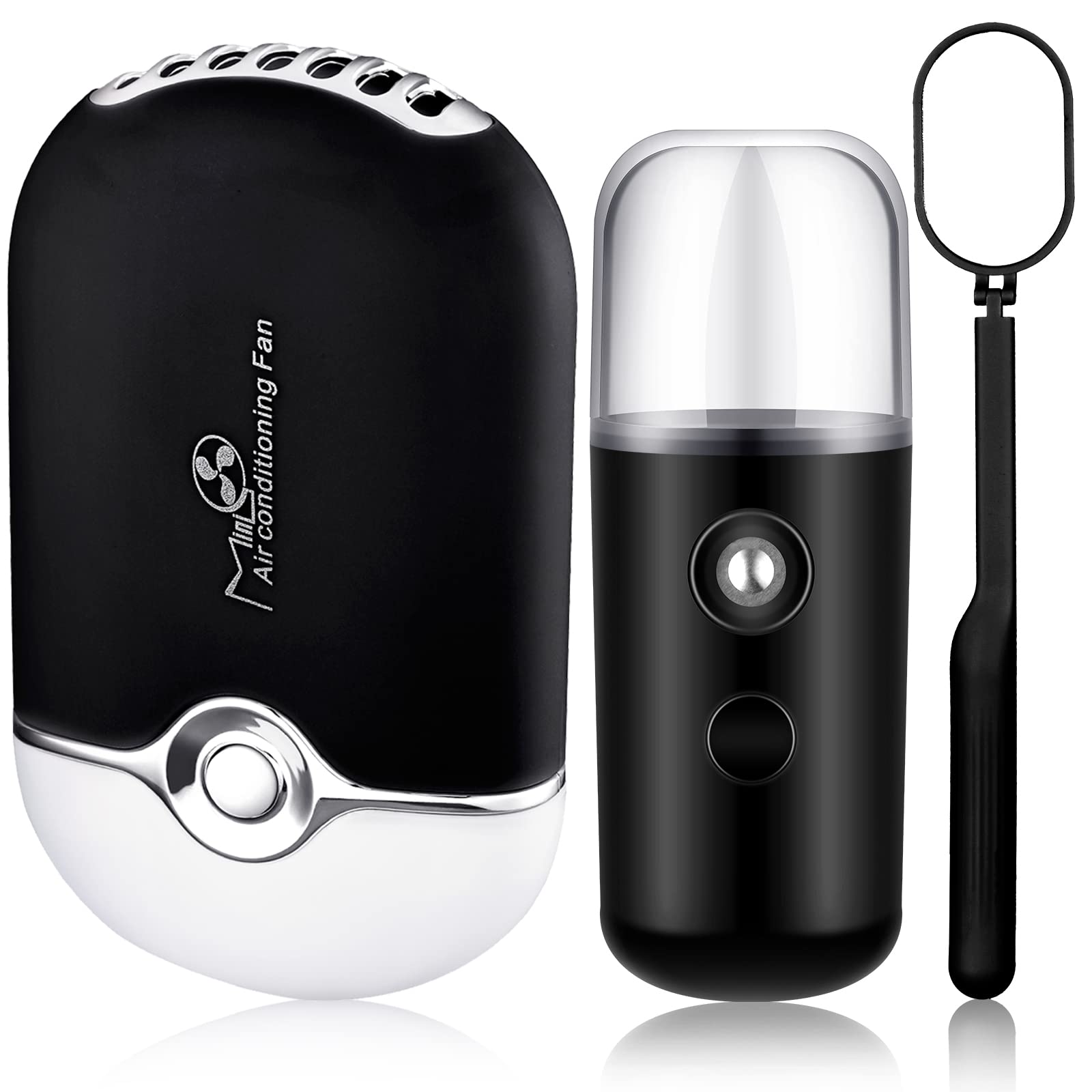 Honoson 3-Piece Nano Mister & Mini USB Lash Fan Dryer Set for Eyelash Extensions - 20ml Portable Facial Steamer with Handheld Mirror (Black) - Perfect for Lash Artists, Salon Professionals & At-Home Beauty Treatments