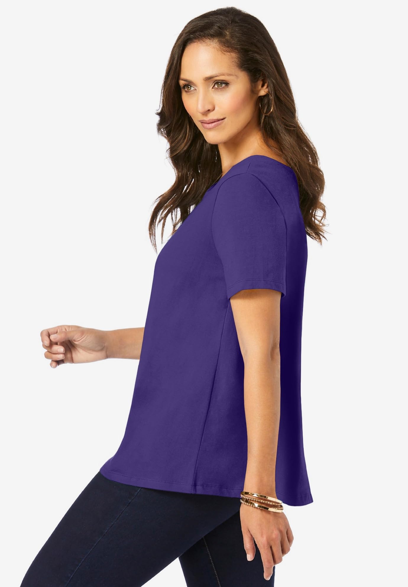 Jessica London Plus Size Stretch Cotton Tee for Women - Casual Comfort Wear