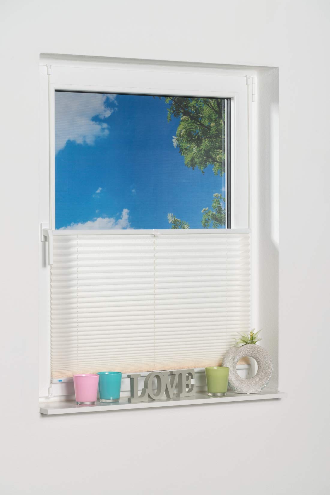 K-Home Klemmfix Pleated Window Shade, Beige, 110 x 130 cm - Perfect for Living Room, Bedroom & Office Privacy