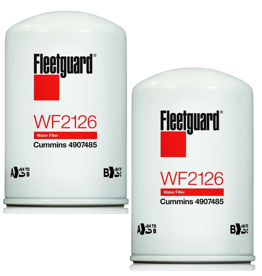 WF2126 Fleetguard Heavy Duty Water Filter (Pack of 2) - Compatible with Donaldson P550866, Baldwin BW5086, Luber Finer LFW2126, Wix 24112 - Ideal for Trucks, RVs & Industrial Equipment Maintenance