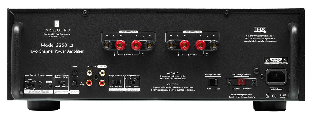 Parasound NC 2250v2 High-Performance Power Amplifier for Home Theater & Audiophile Systems - Perfect for Stereo & Multi-Channel Audio Setups