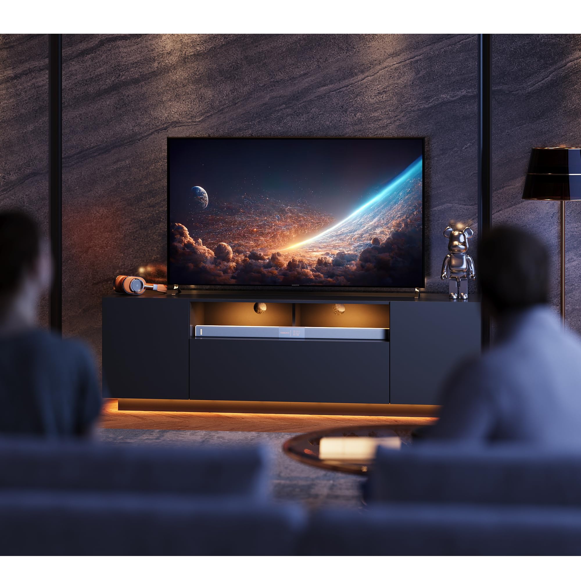 Modern TV Stand for 65 Inch TV with LED Lights & Storage Cabinet - 58