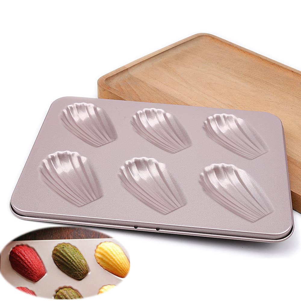 6-Cup Champagne Gold Shell-Shaped Madeleine Baking Pan - Non-Stick Bread Molds for French Pastries, DIY Home Kitchen & Bakery Supplies - Perfect for Tea Parties, Holiday Baking & Gift Giving
