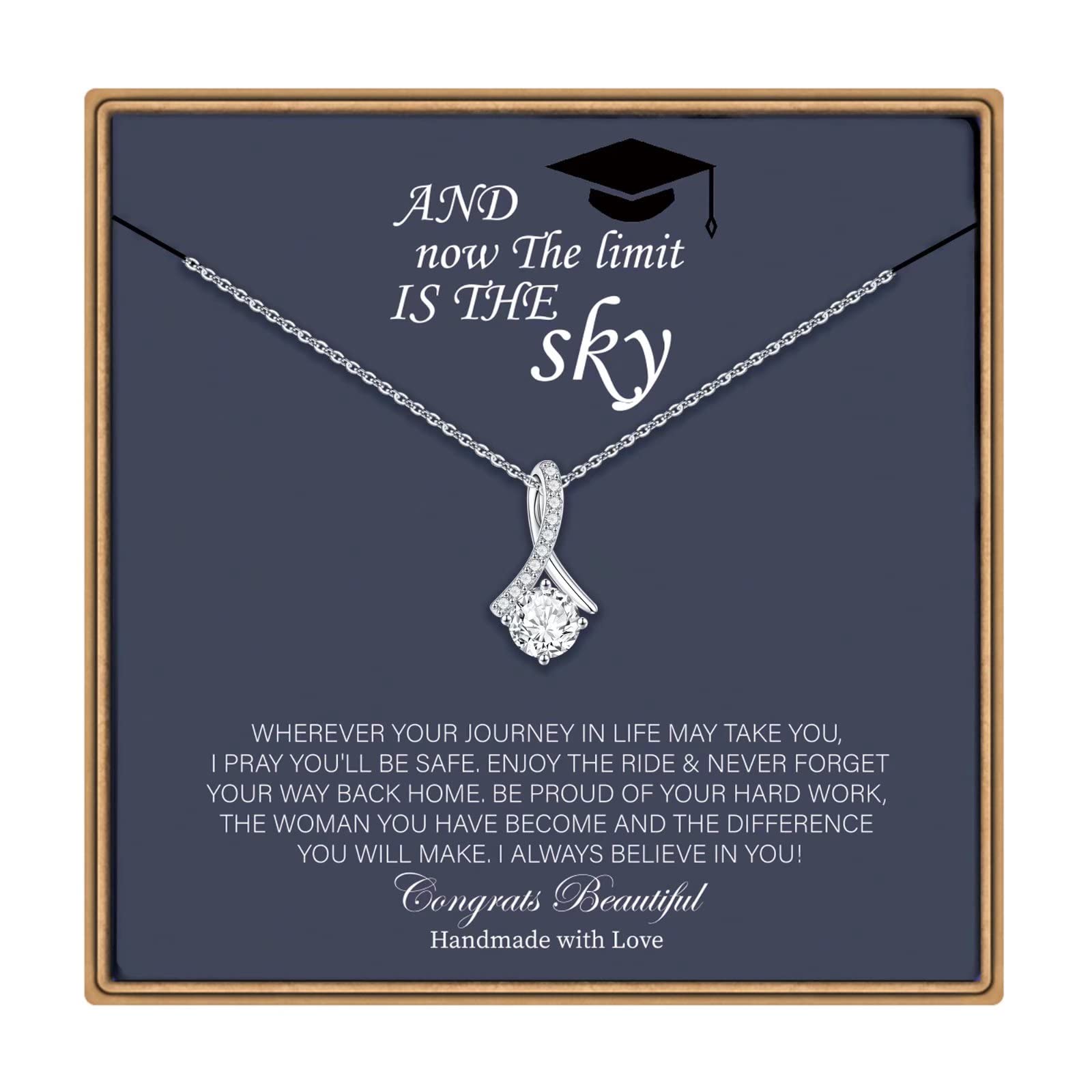 14K White Gold Plated Graduation Necklace for Women - Elegant Jewelry Gift for College Graduate, Daughter, Granddaughter & Niece | Perfect for Graduation Ceremony, Party & Special Occasions