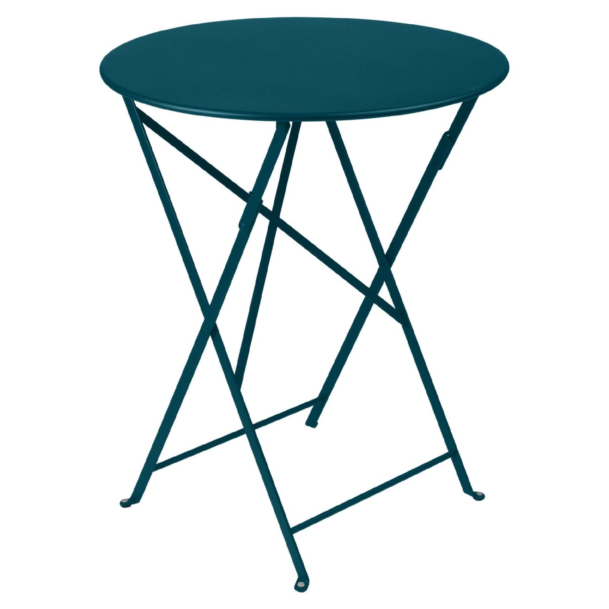 Bistro 24 Inch Round Folding Table - Durable Lacquered Steel Outdoor/Indoor Dining Table for 2-3 People - Acapulco Blue - Perfect for Patio, Garden, Cafe & Small Space Dining