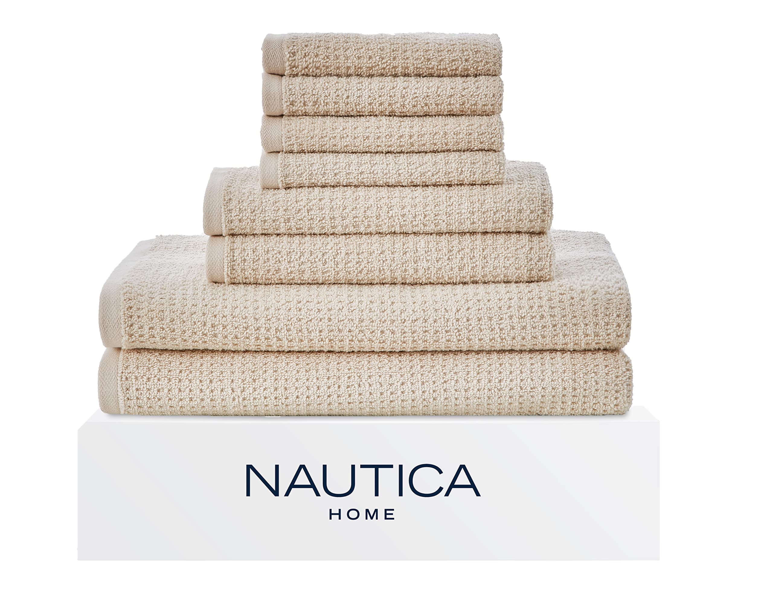 Nautica Luxury Bath Towels Set - 8-Piece Ultra Absorbent & Quick Dry Towels, Oeko-Tex Certified for Softness & Safety, Modern Bathroom Essentials (Oasis Beige) - Perfect for Spa, Hotel, and Home Use