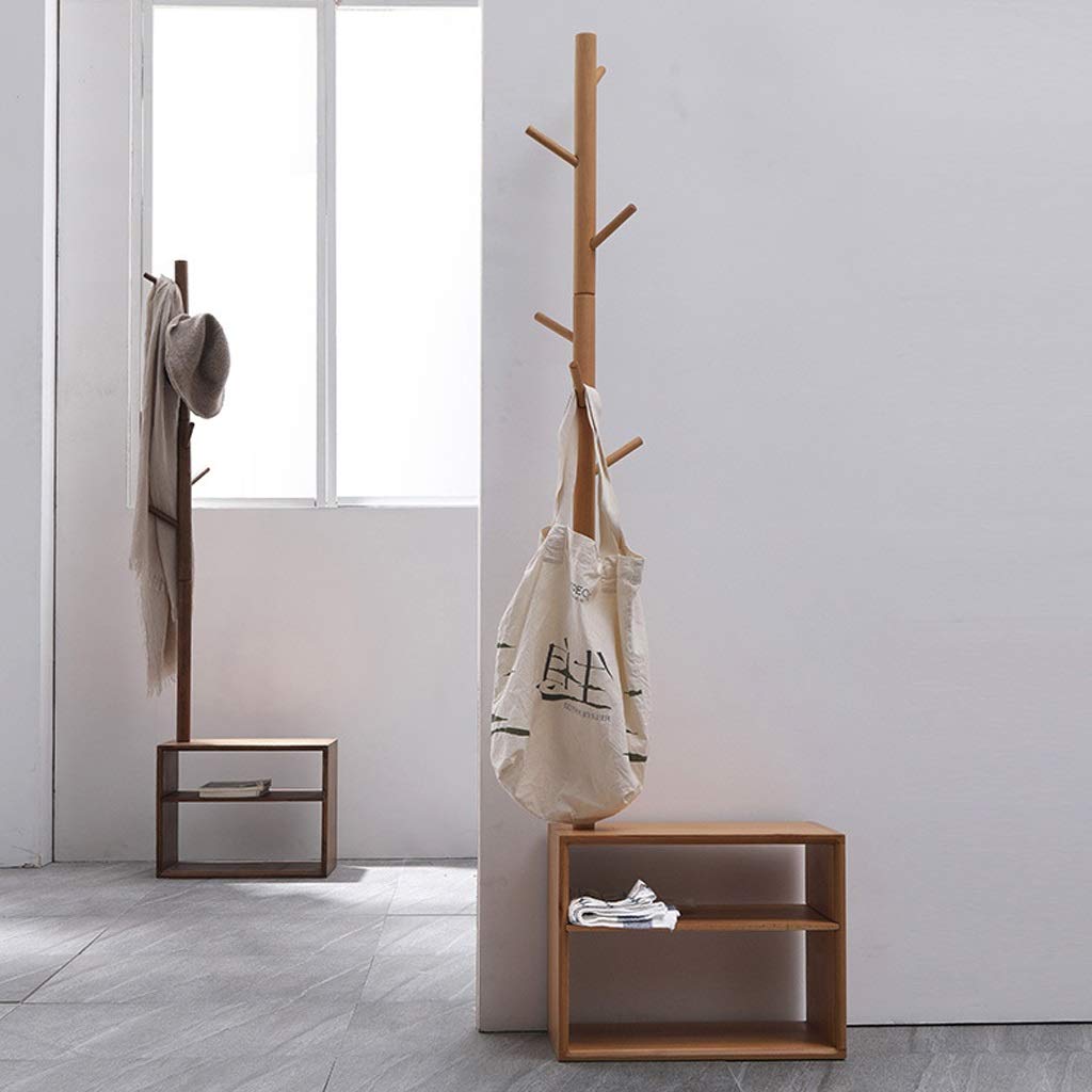 Modern Wooden Freestanding Coat Rack Shoe Bench with 6 Hooks - Multifunctional Entryway Storage Cabinet for Hallway, Bedroom & Office - Industrial Style Shoe Rack Organizer (Brown) - Perfect for Small Spaces & Home Organization