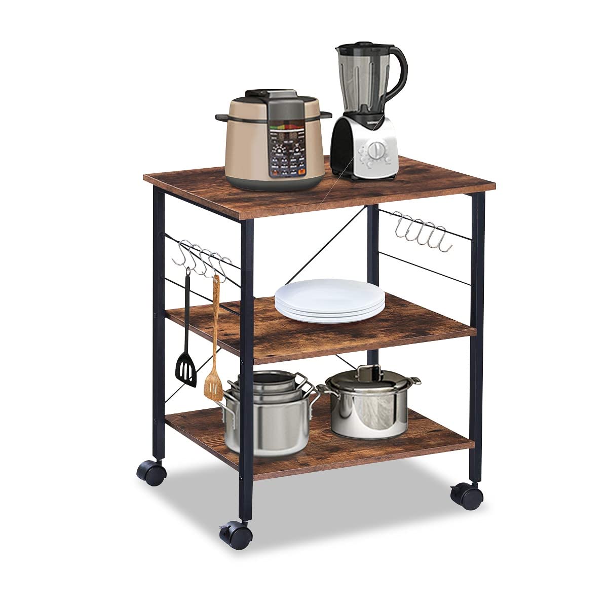 3-Tier Kitchen Cart with Wheels - Microwave Rack & Storage Organizer for Home Use