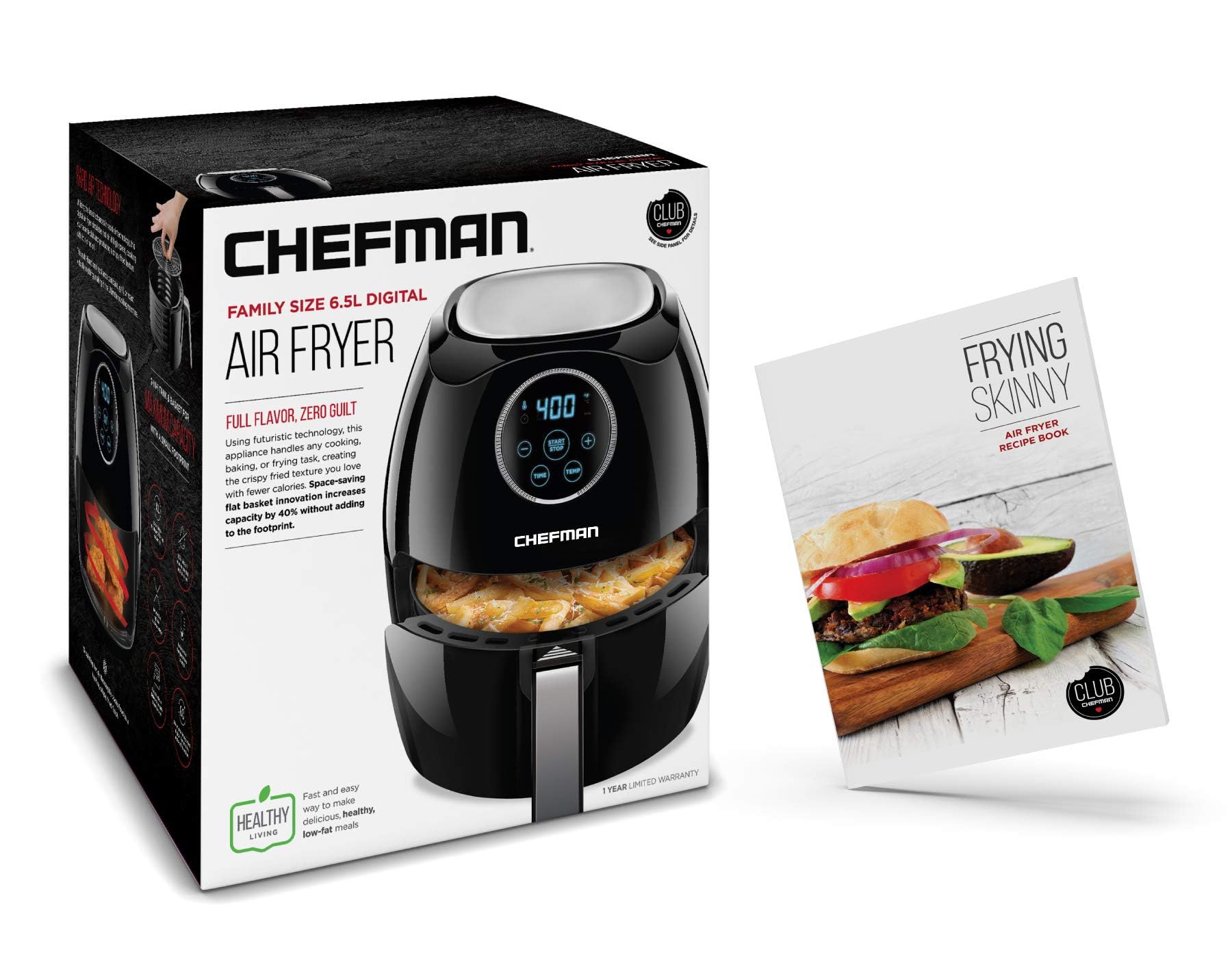 CHEFMAN 6.5 Qt XL Digital Air Fryer with Touch Screen - 4 Cooking Functions, 60-Min Timer & Auto Shut Off | Nonstick, BPA-Free & Dishwasher Safe Basket | Healthy Oil-Free Cooking for Family Meals, Snacks & Meal Prep | Perfect for Roasting, Baking, Grilling & Reheating