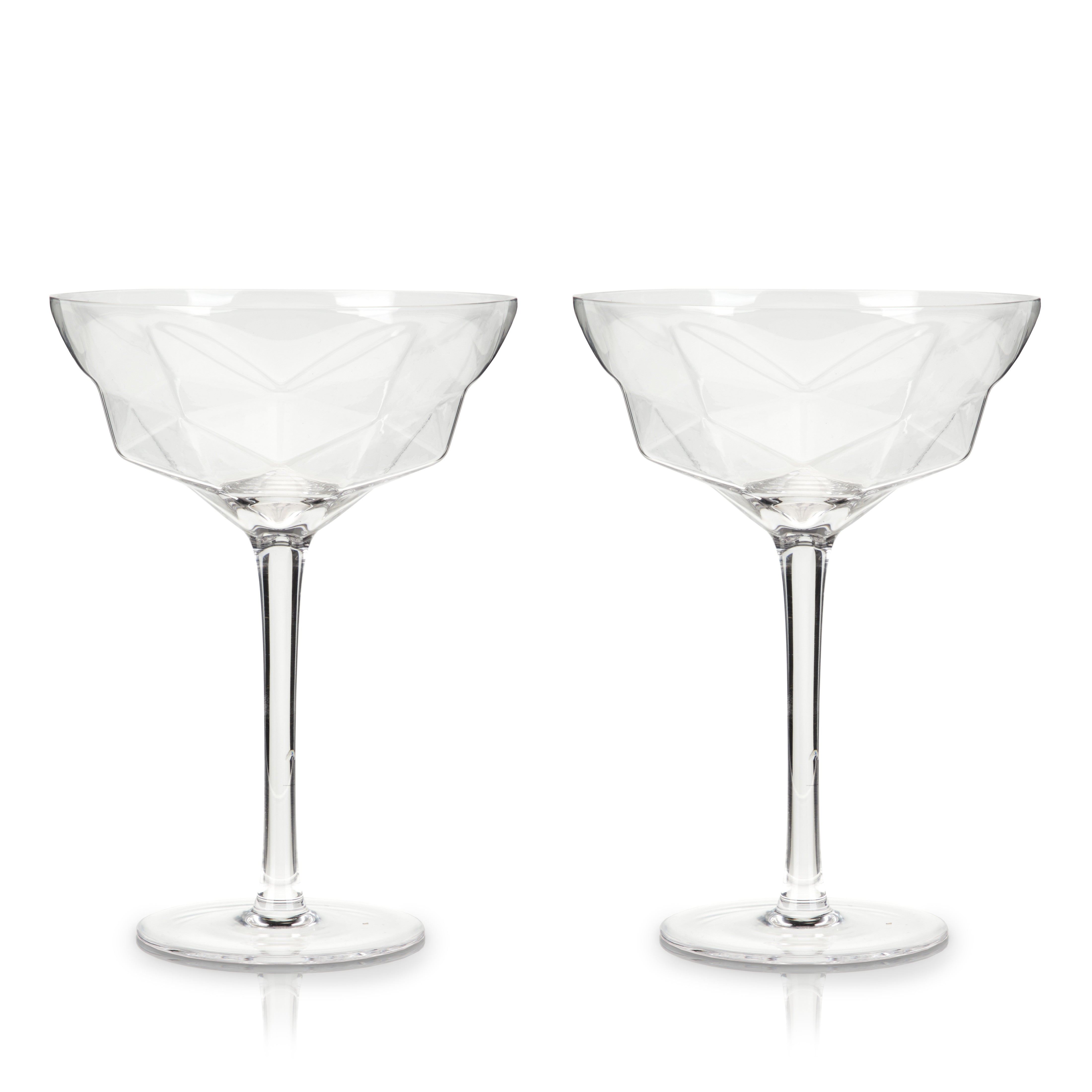 Seneca Faceted Crystal Martini Glasses Set of 2 - Elegant Cocktail Drinking Glasses for Parties, Weddings & Home Bar Decor
