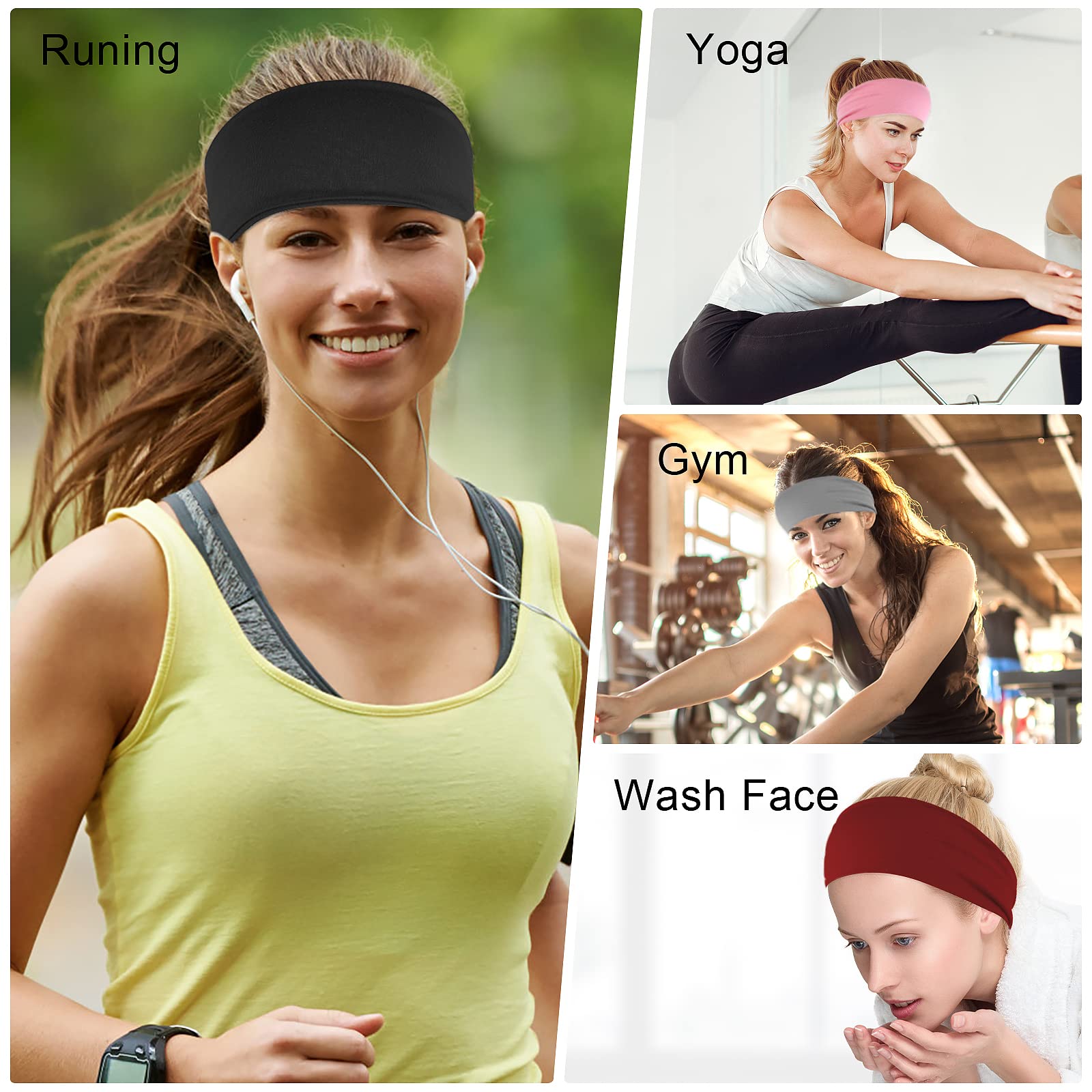Sibba 4 Pack Women's Non-Slip Elastic Headbands - Sweat Wicking Yoga Headbands for Running, Workout, Exercise & Sports - Soft Hair Bands for Women & Girls (Great for Gym, Fitness, Tennis & Daily Use)