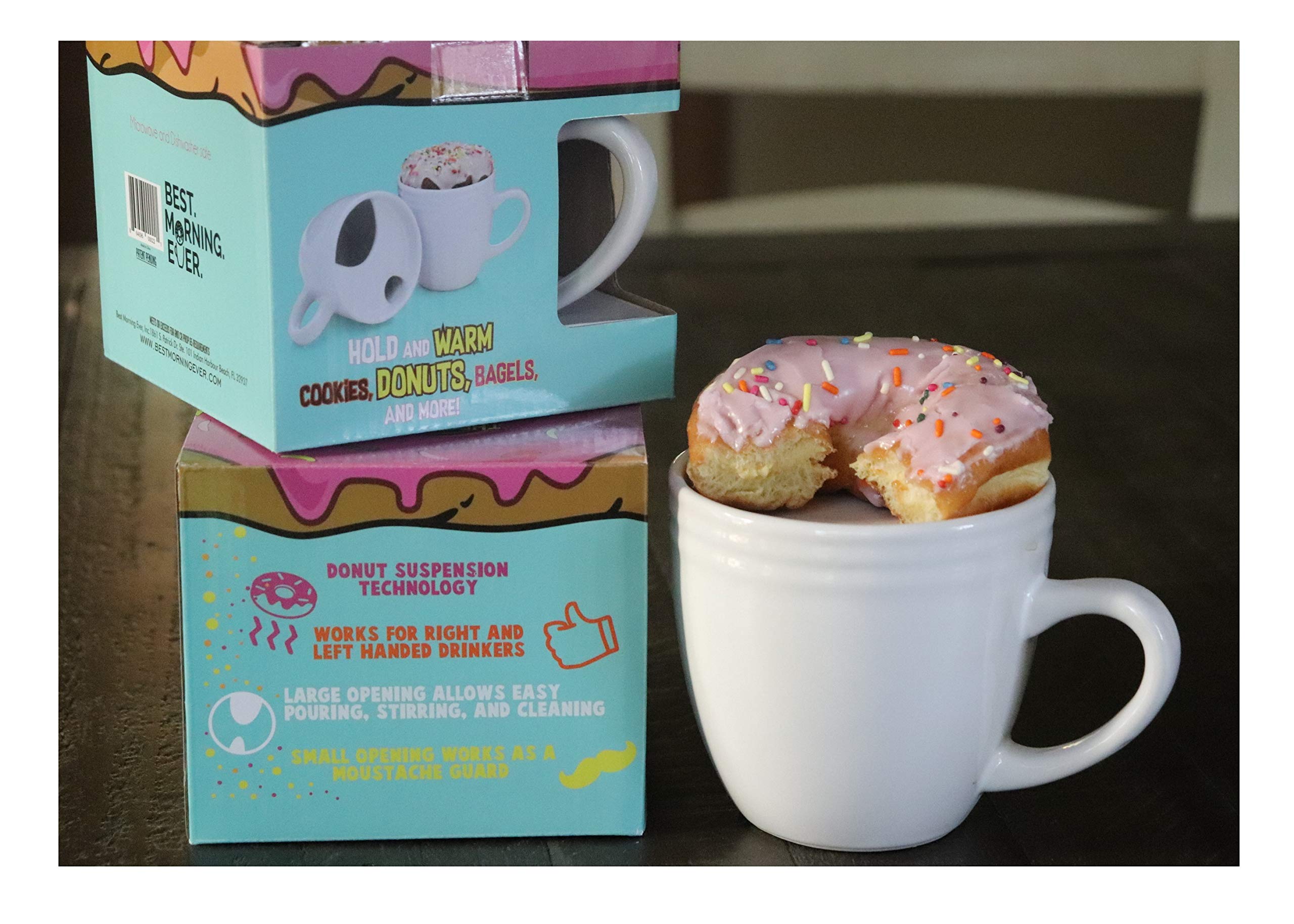 Best Morning Ever Coffee & Tea Mug with Donut Holder - Original Donut Suspension Technology Gift Box (2 Pack) - Perfect for Breakfast, Office Use & Coffee Lovers Gifts